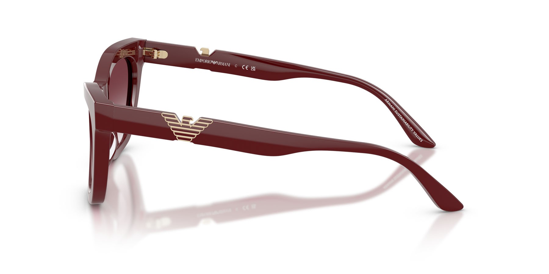 Sunglasses Emporio Armani EA 4259U (63238H) color bordeaux lucido shape cat eye lenses trasparente sfumato viola scuro