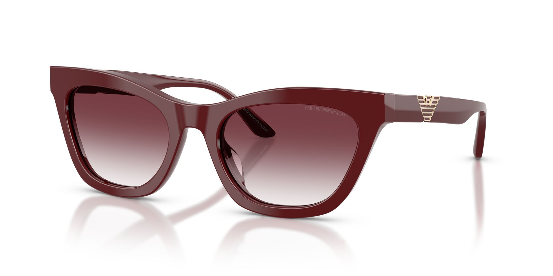 Sunglasses Emporio Armani EA 4259U (63238H) color bordeaux lucido shape cat eye lenses trasparente sfumato viola scuro