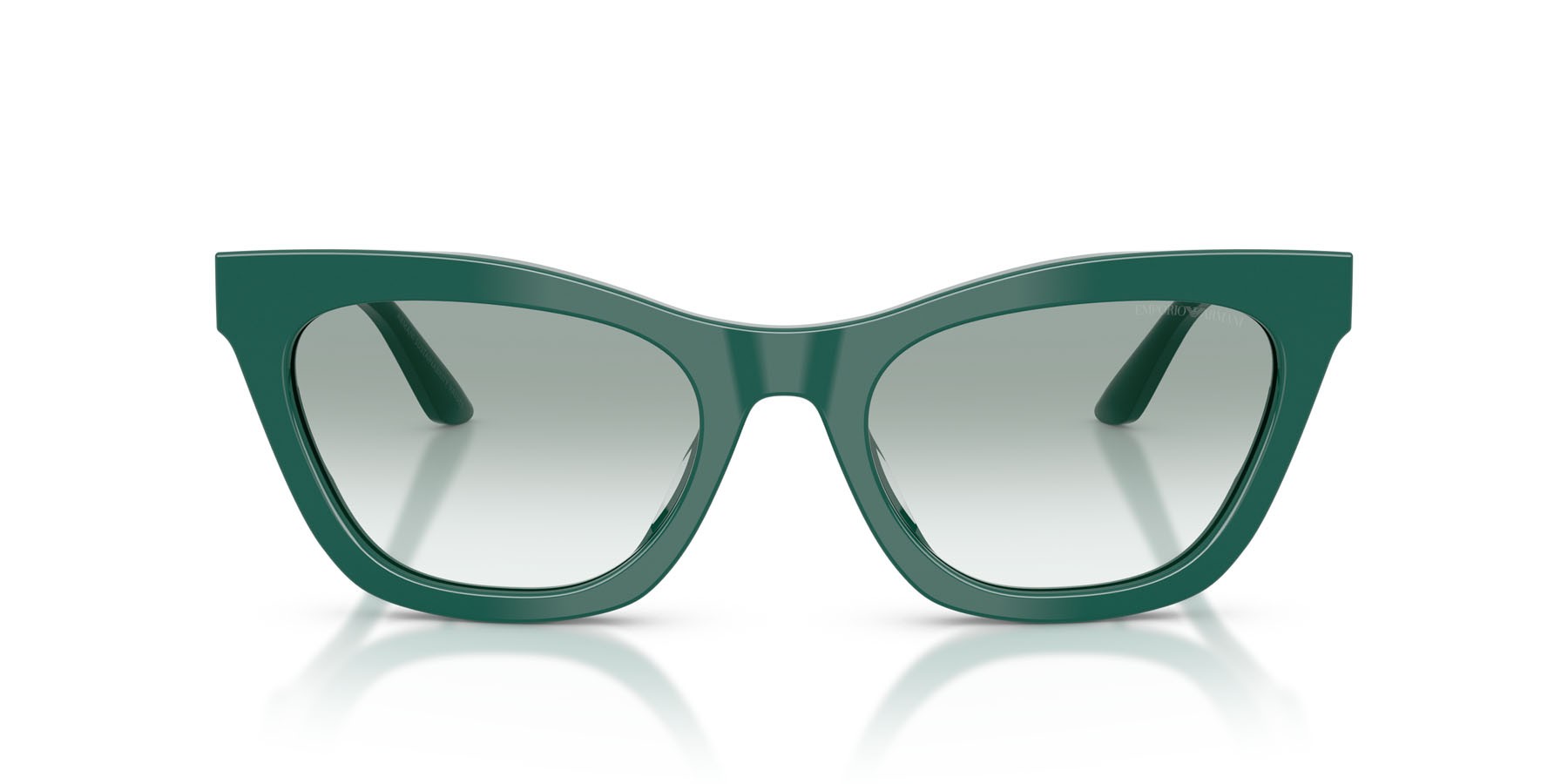 Sunglasses Emporio Armani EA 4259U (63248E) color verde lucido shape cat eye lenses trasparente sfumato verde