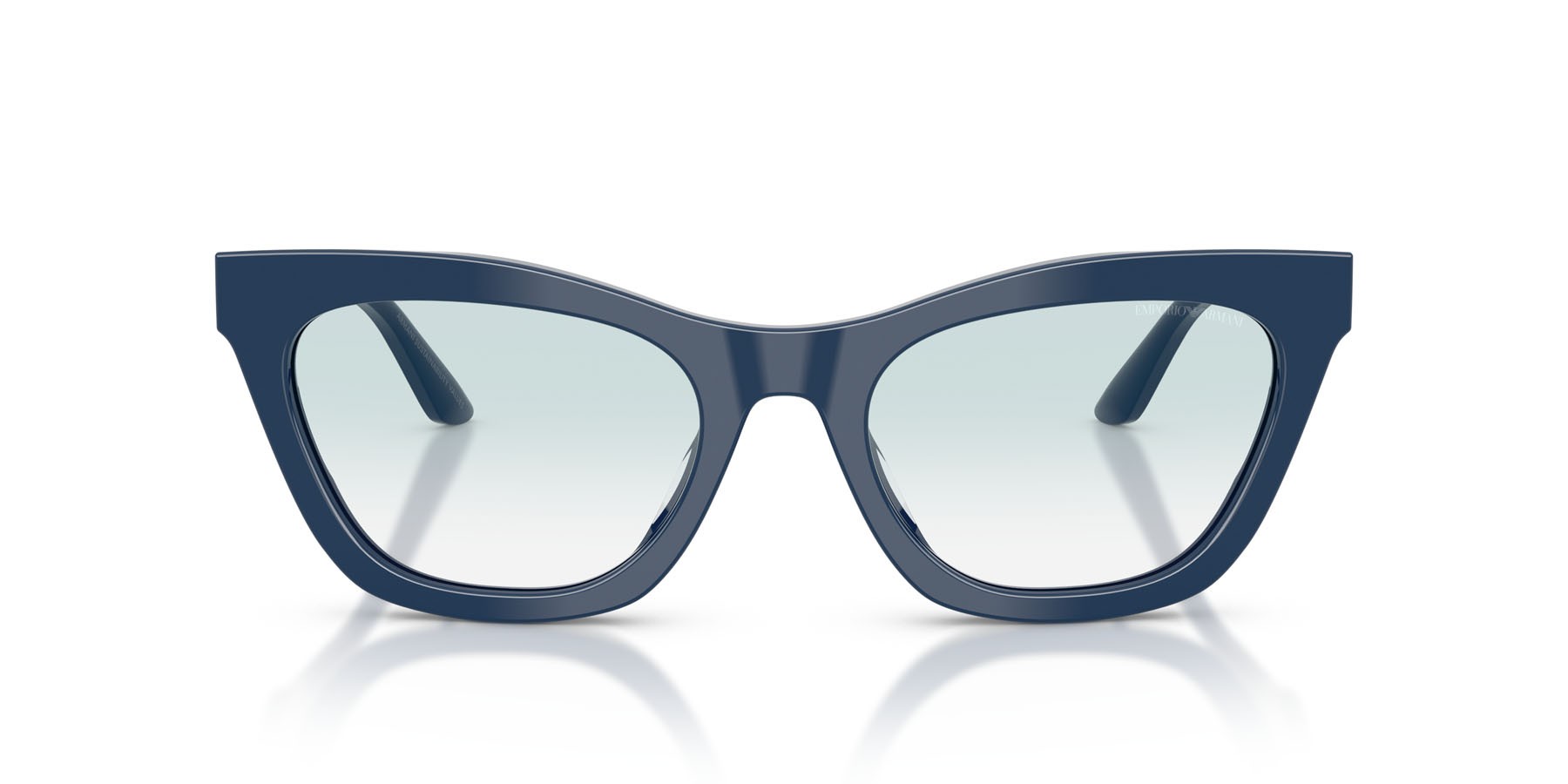 Sunglasses Emporio Armani EA 4259U (63253F) color blu lucido shape cat eye lenses trasparente sfumato blu