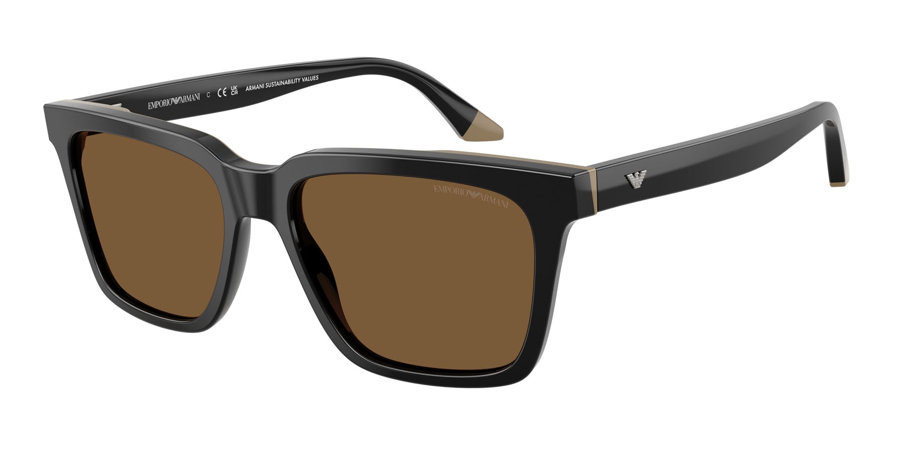 Occhiali da sole Emporio Armani EA 4260 (631373) colore nero/beige forma quadrato lenti marrone