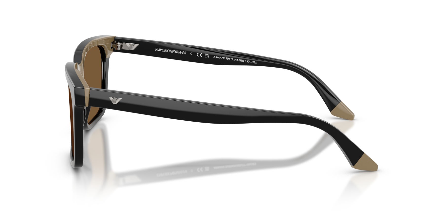 Occhiali da sole Emporio Armani EA 4260 (631373) colore nero/beige forma quadrato lenti marrone