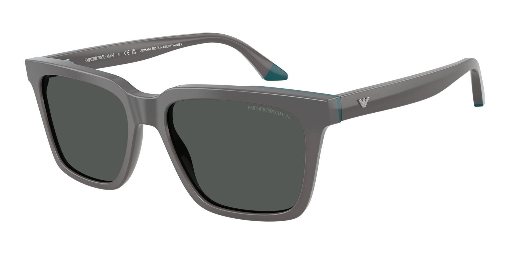 Occhiali da sole Emporio Armani EA 4260 (631487) colore grigio opalino/blu forma quadrato lenti grigio scuro
