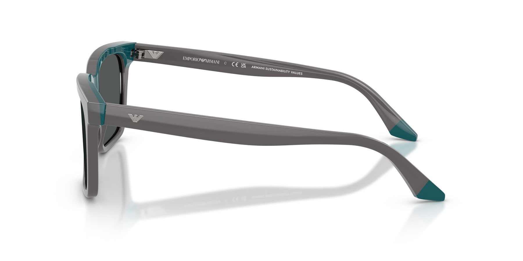 Occhiali da sole Emporio Armani EA 4260 (631487) colore grigio opalino/blu forma quadrato lenti grigio scuro