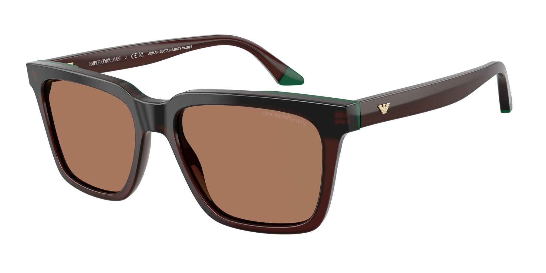 Occhiali da sole Emporio Armani EA 4260 (631573) colore marrone opalino/verde forma quadrato lenti marrone