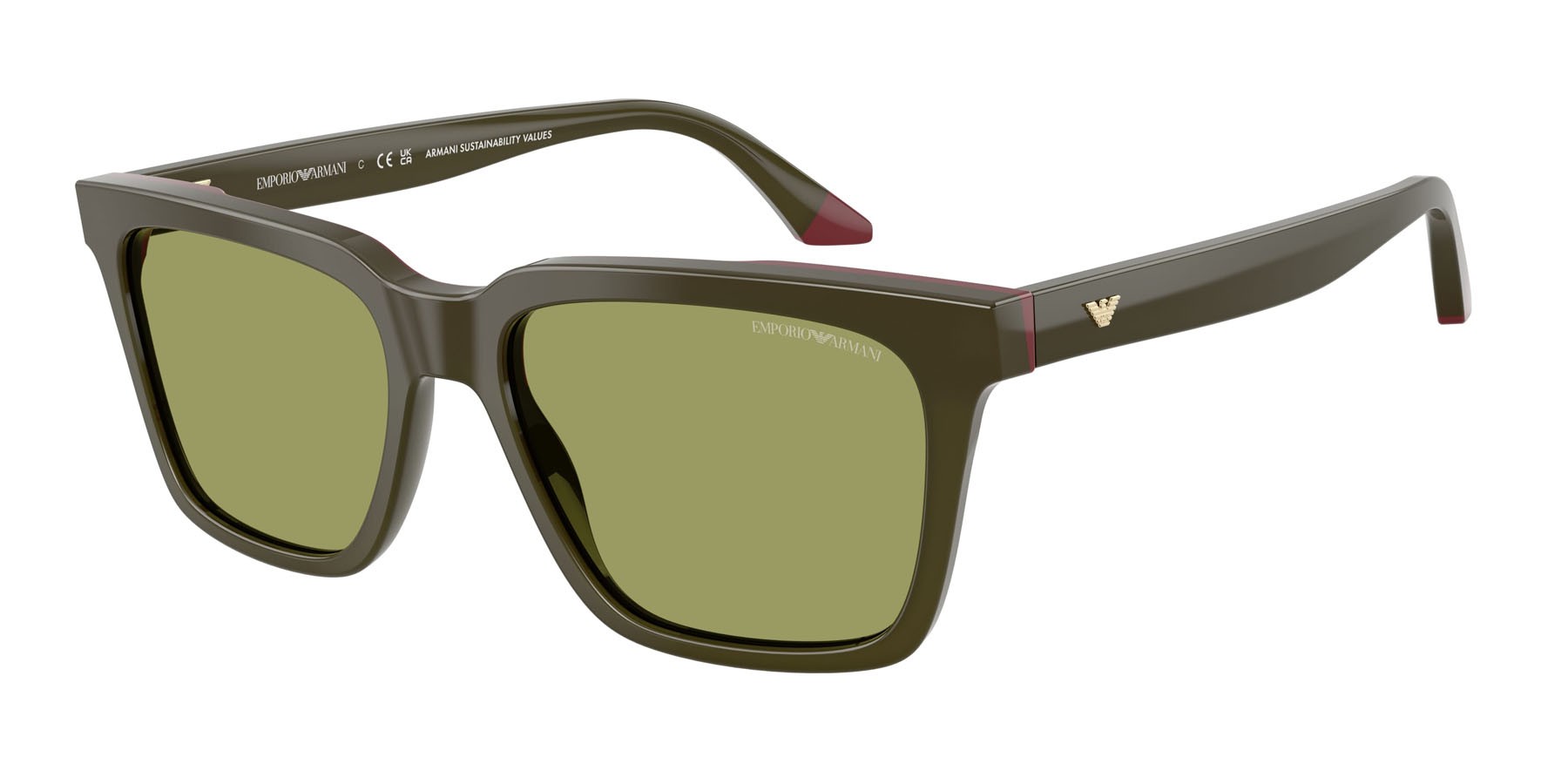 Occhiali da sole Emporio Armani EA 4260 (63162A) colore verde opalino/bordeaux forma quadrato lenti verde