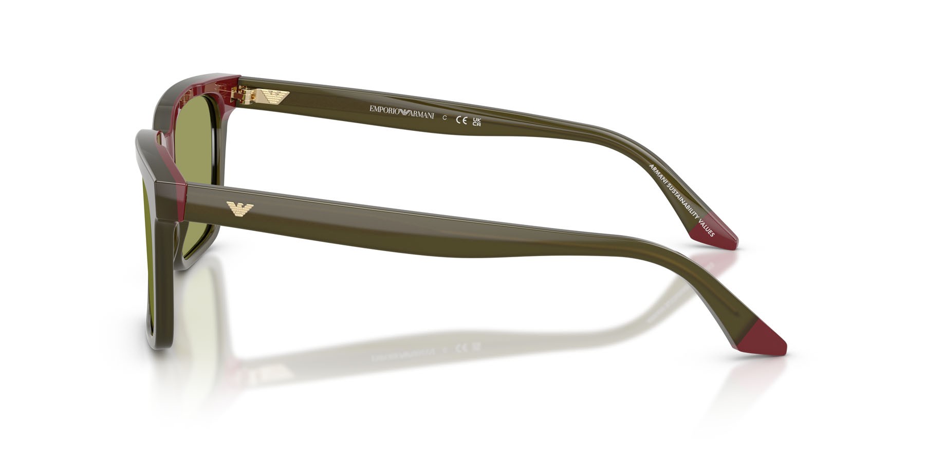 Occhiali da sole Emporio Armani EA 4260 (63162A) colore verde opalino/bordeaux forma quadrato lenti verde
