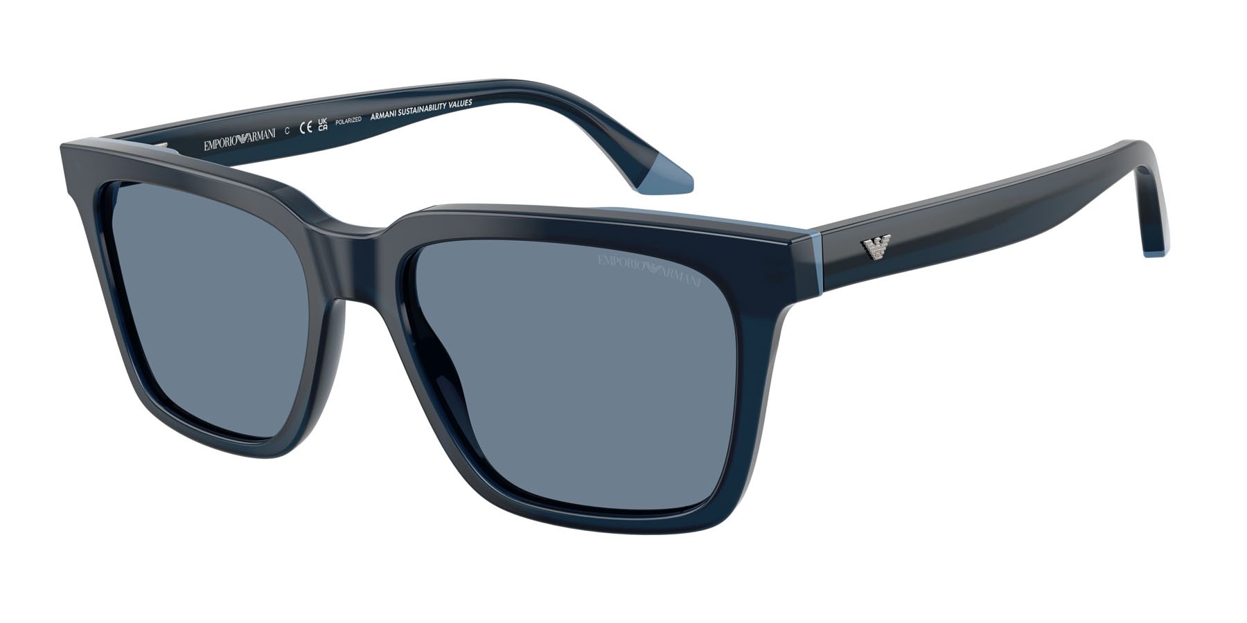 Occhiali da sole Emporio Armani EA 4260 (63172V) colore blu opalino forma quadrato lenti blu polarizzata