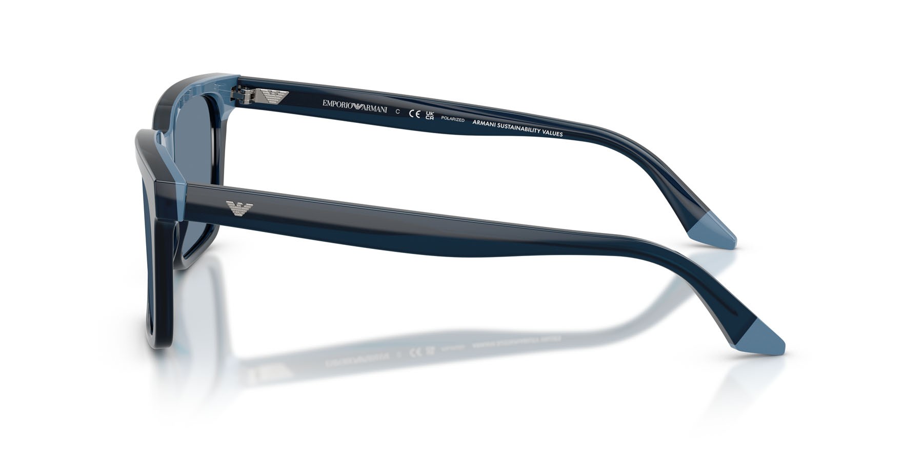 Occhiali da sole Emporio Armani EA 4260 (63172V) colore blu opalino forma quadrato lenti blu polarizzata