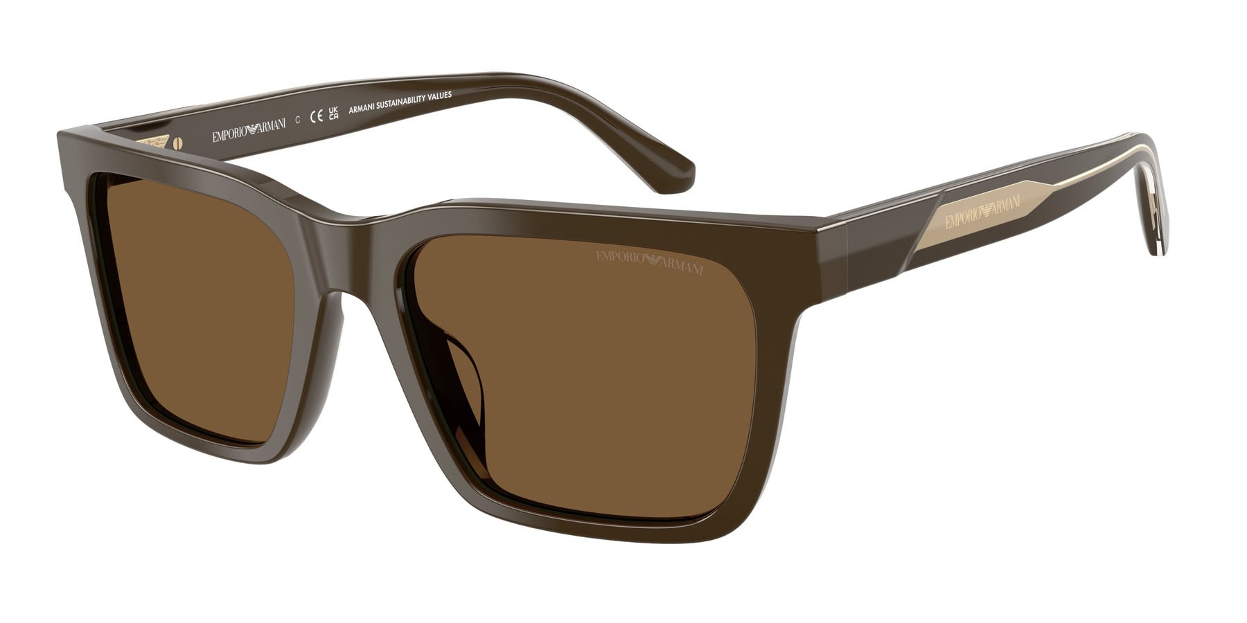 Occhiali da sole Emporio Armani EA 4262U (630773) colore marrone lucido forma quadrato lenti marrone
