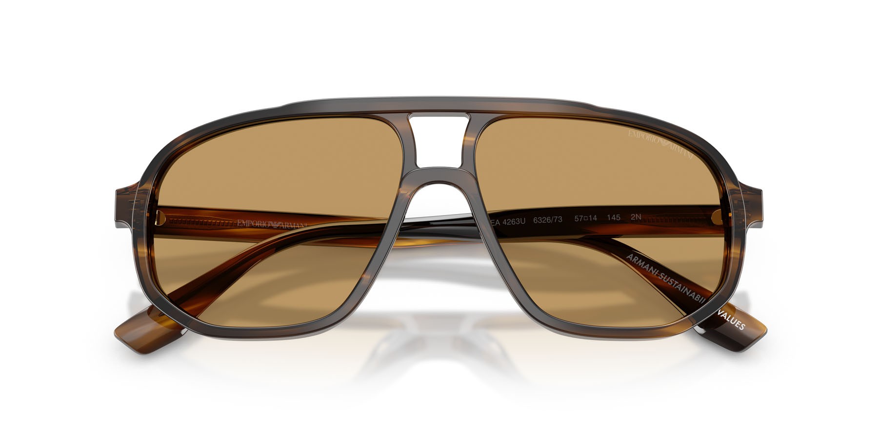 Occhiali da sole Emporio Armani EA 4263U (632673) colore striped dark green forma aviator lenti marrone