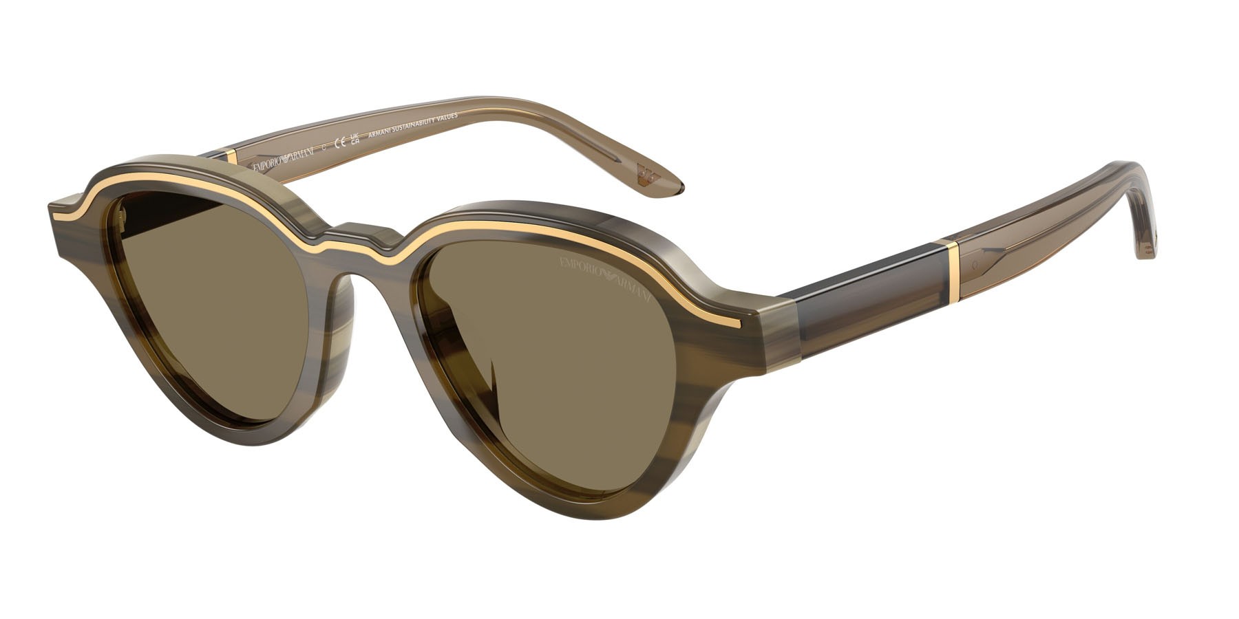 Occhiali da sole Emporio Armani EA 4264U (633873) colore brown on striped beige forma irregolare lenti marrone chiaro