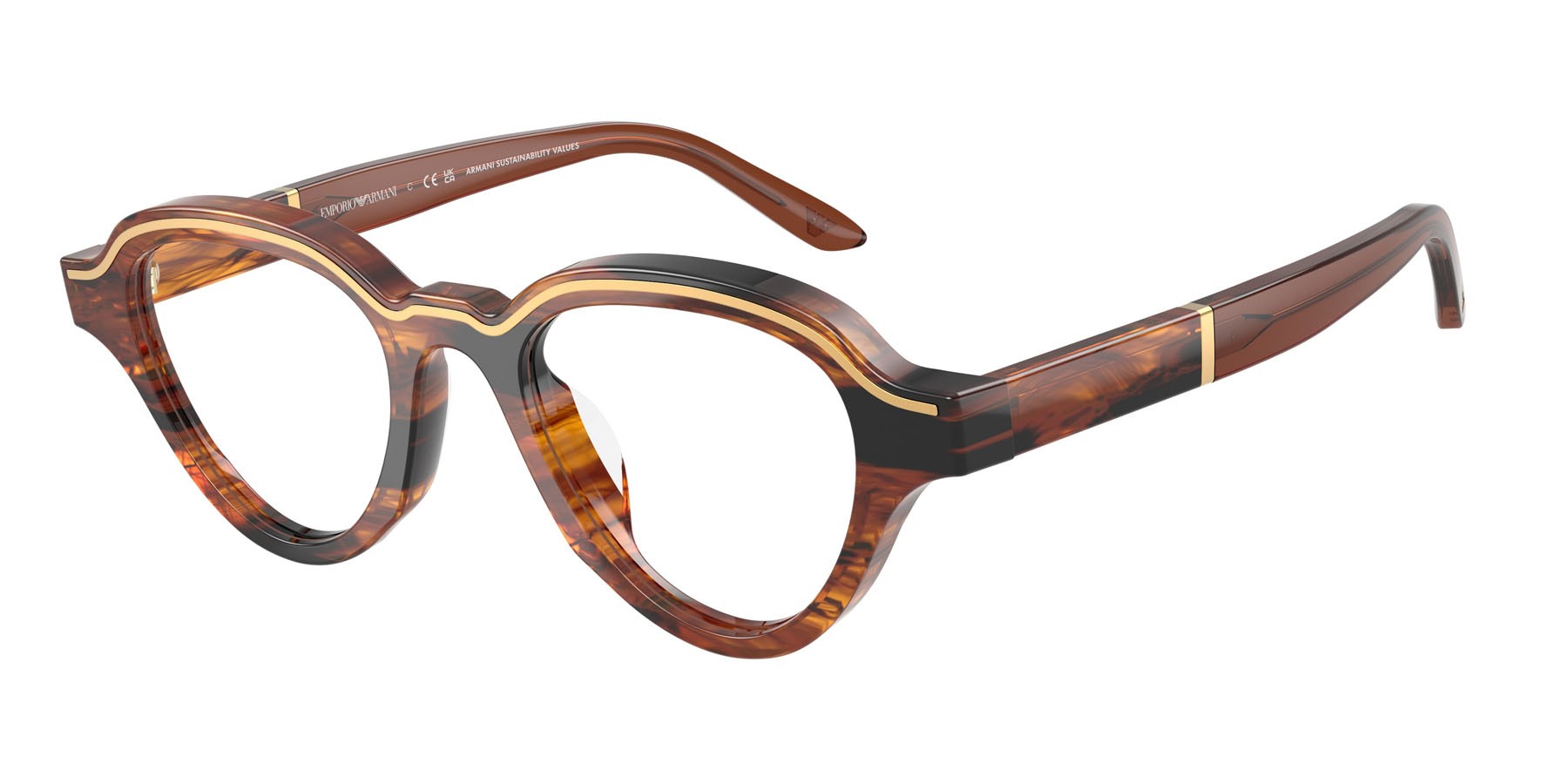 Occhiali da sole Emporio Armani EA 4264U (63391W) colore marrone scuro striato forma irregolare lenti trasparente