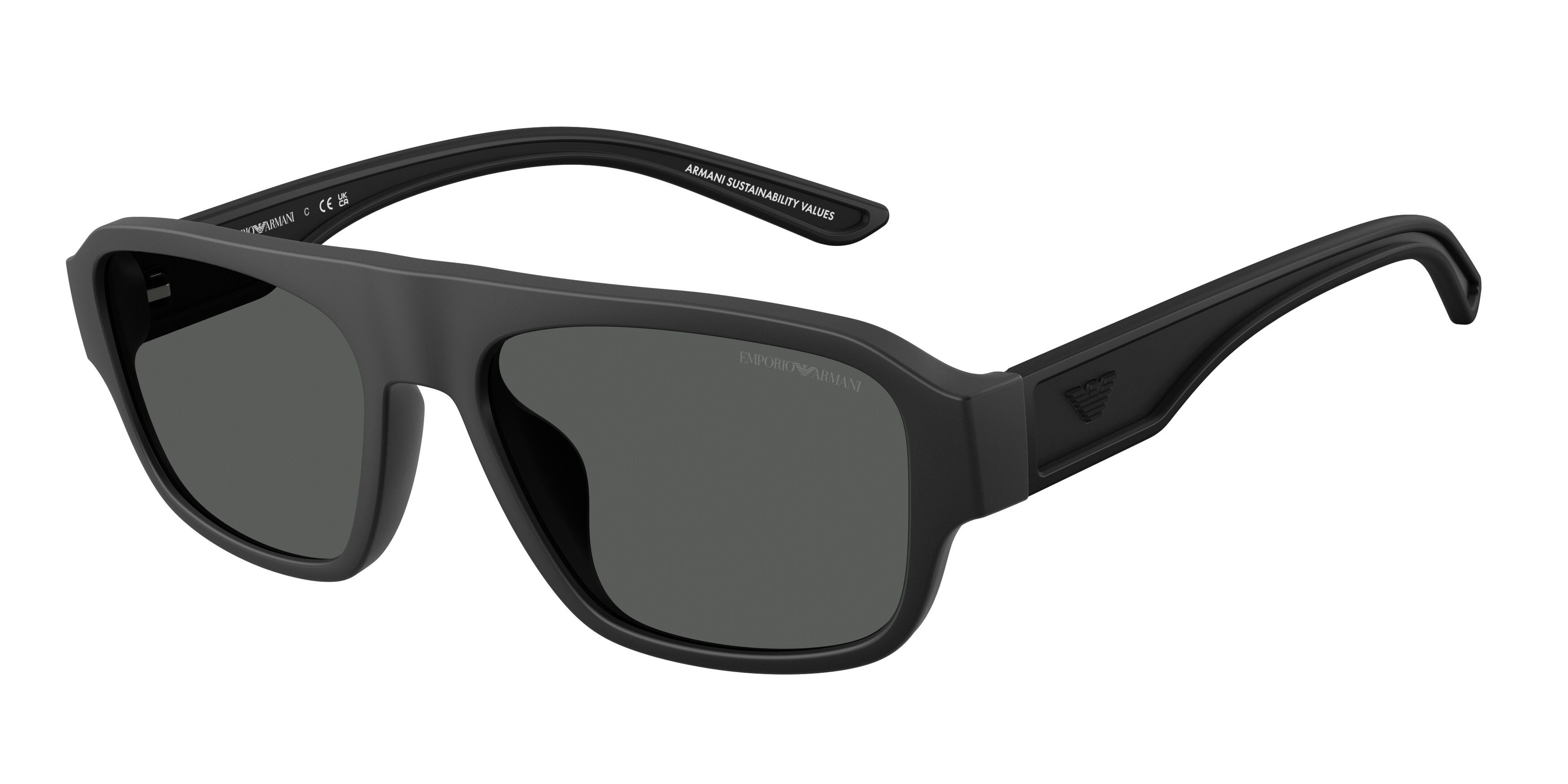 Occhiali da sole Emporio Armani EA 4266U (500187) colore nero opaco gommato forma irregolare lenti grigio scuro