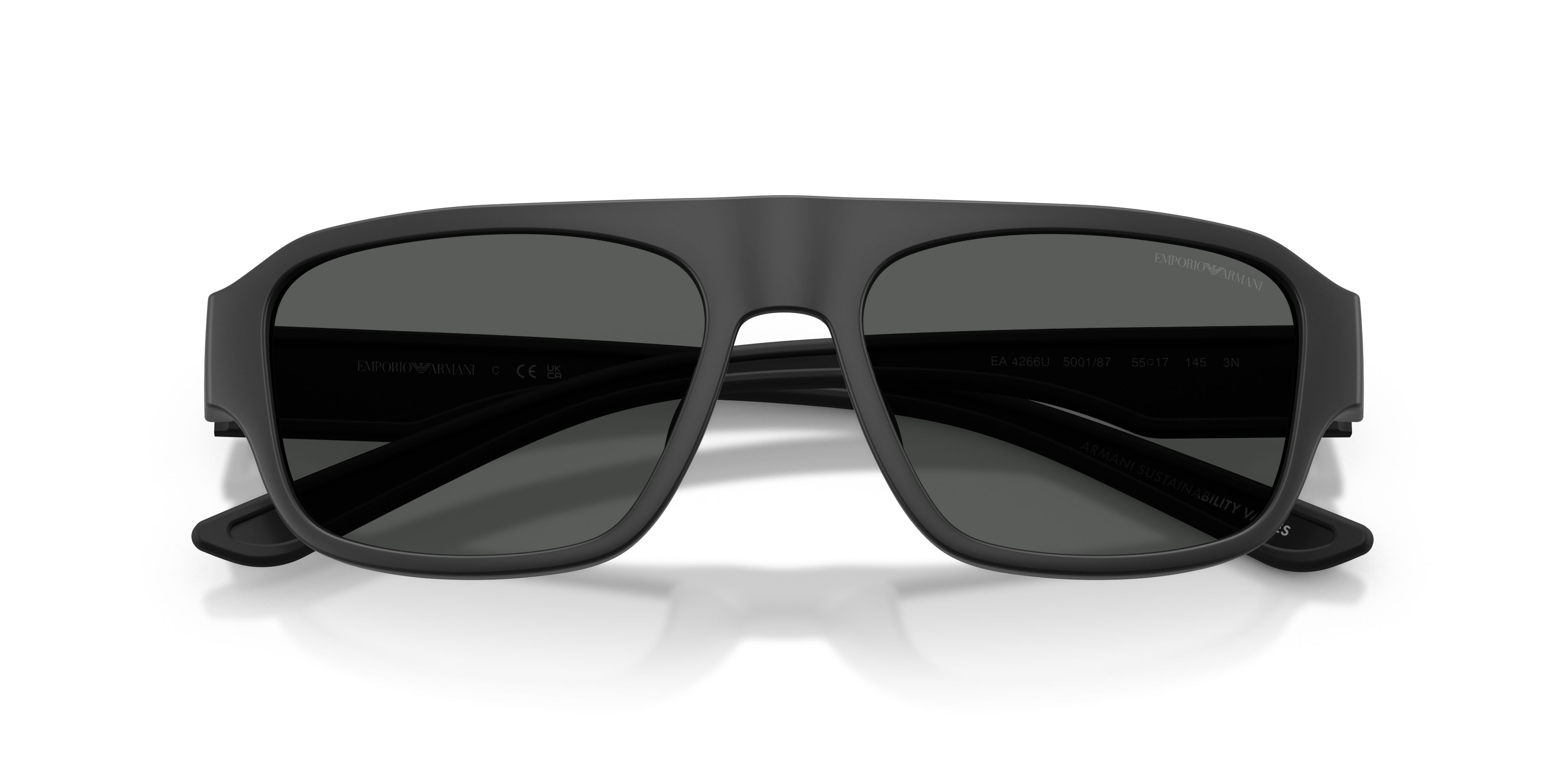 Occhiali da sole Emporio Armani EA 4266U (500187) colore nero opaco gommato forma irregolare lenti grigio scuro