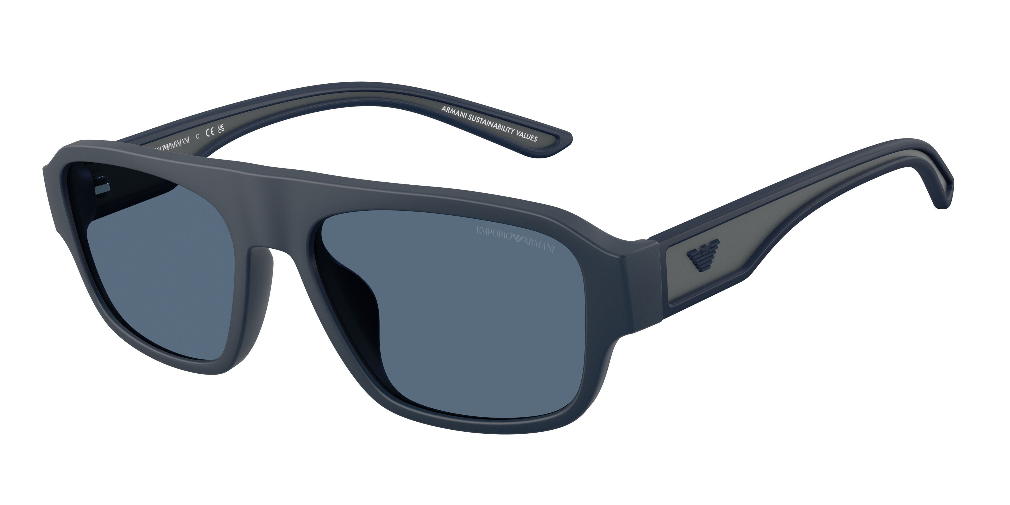 Occhiali da sole Emporio Armani EA 4266U (618580) colore blu opaco gommato forma irregolare lenti blu scuro
