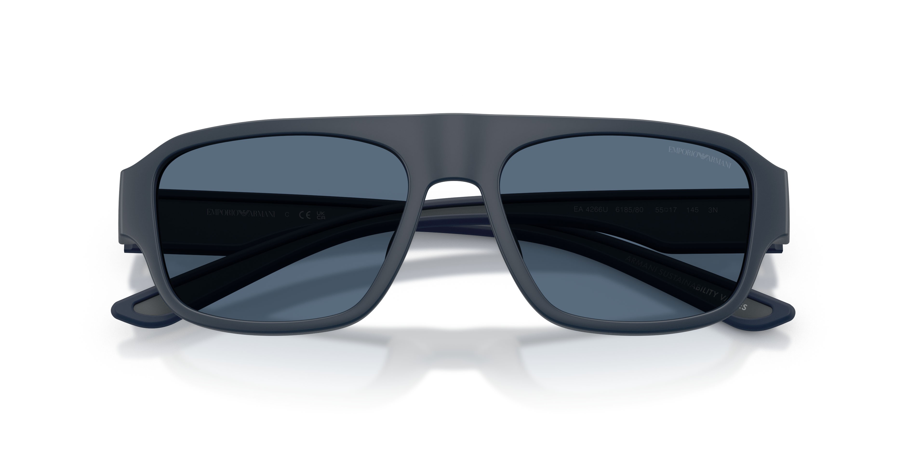 Occhiali da sole Emporio Armani EA 4266U (618580) colore blu opaco gommato forma irregolare lenti blu scuro
