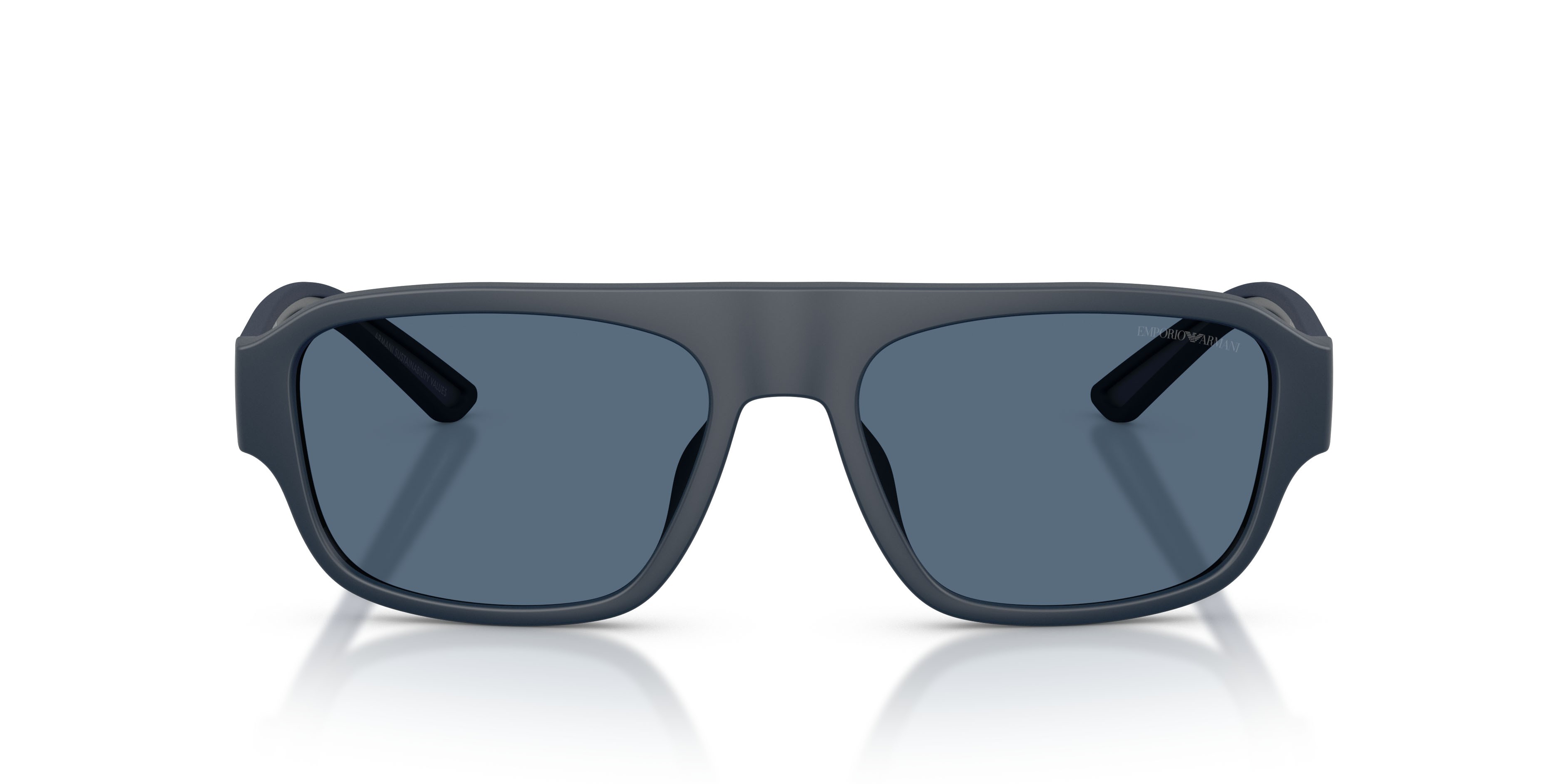 Occhiali da sole Emporio Armani EA 4266U (618580) colore blu opaco gommato forma irregolare lenti blu scuro