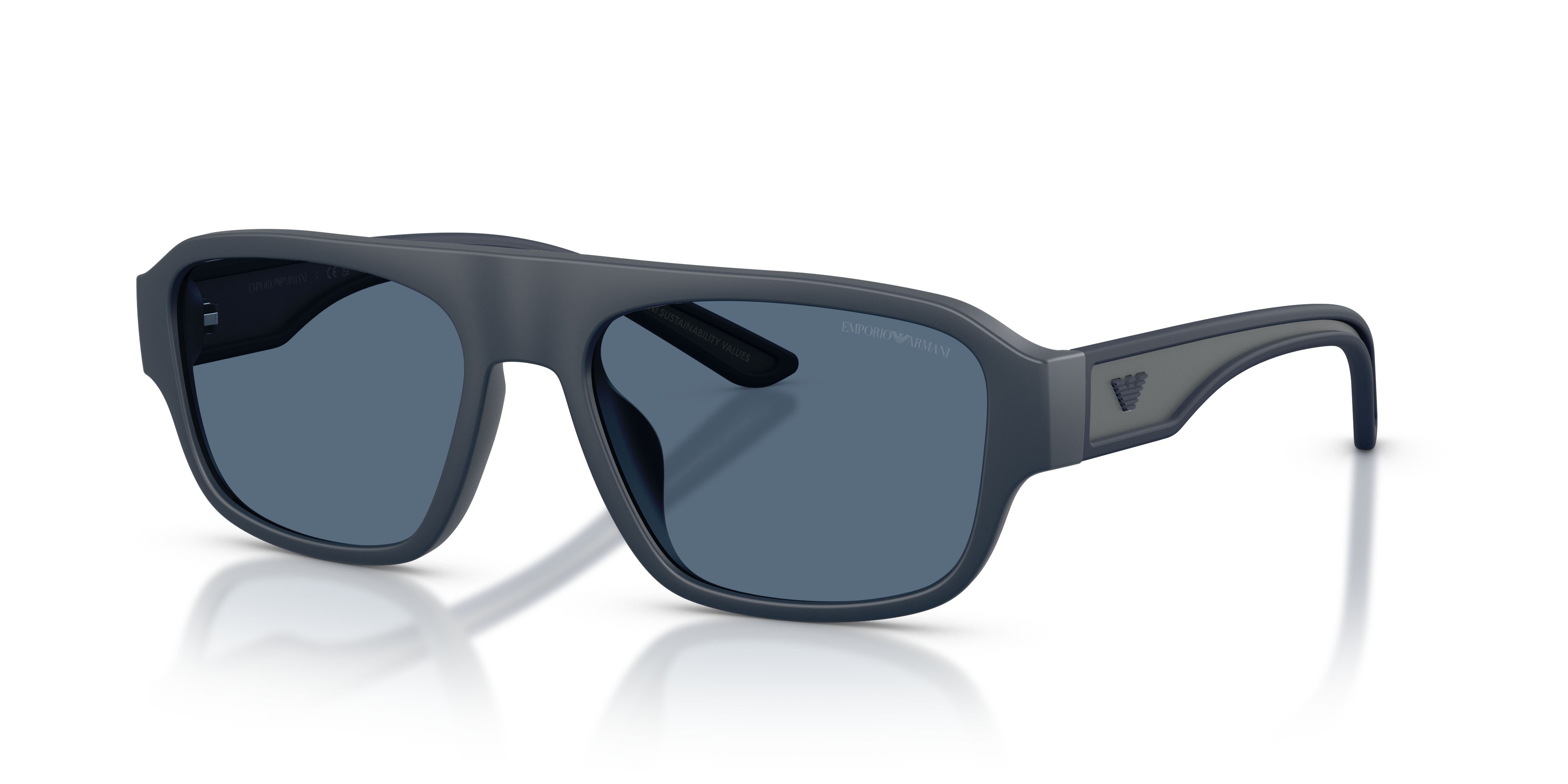 Occhiali da sole Emporio Armani EA 4266U (618580) colore blu opaco gommato forma irregolare lenti blu scuro