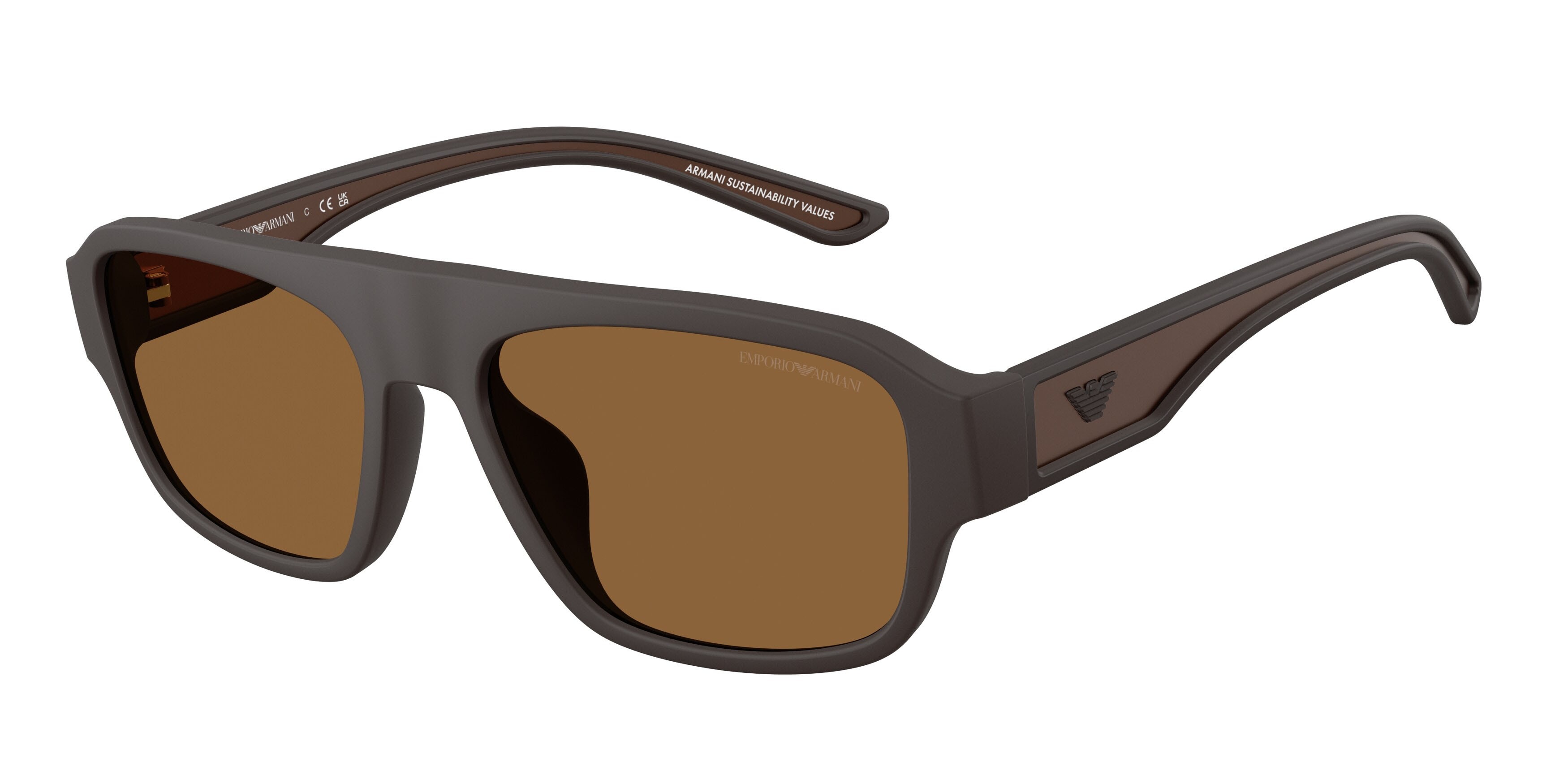 Occhiali da sole Emporio Armani EA 4266U (618673) colore marrone opaco gommato forma irregolare lenti marrone