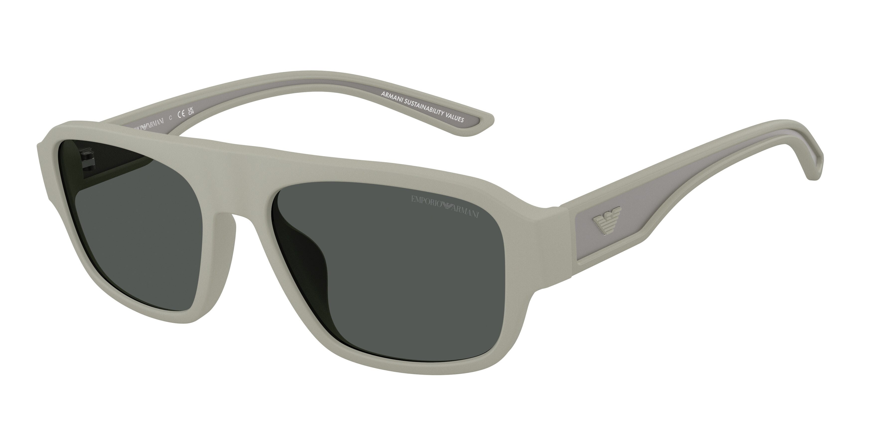 Occhiali da sole Emporio Armani EA 4266U (636087) colore gomma grigia forma irregolare lenti grigio scuro