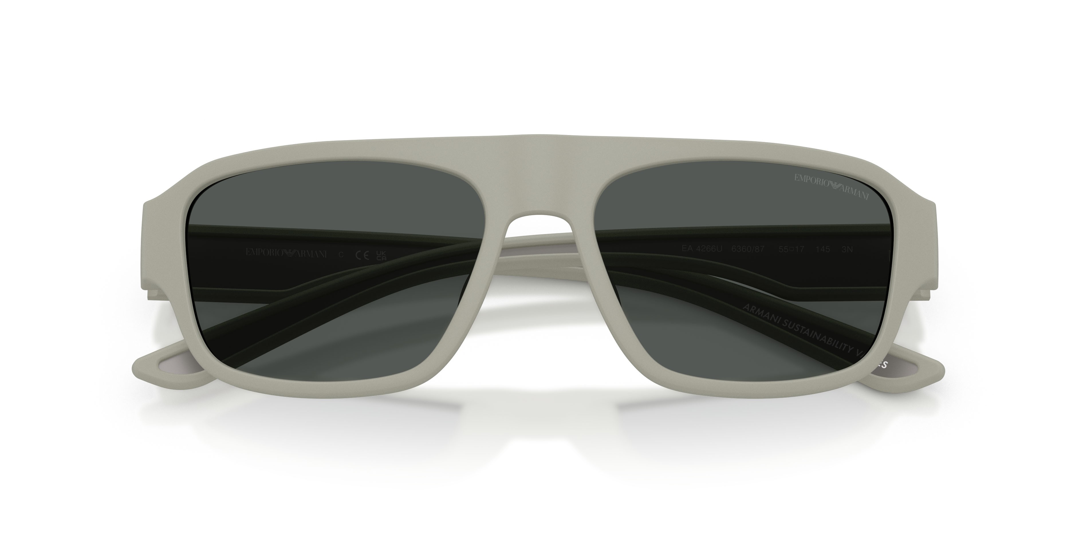 Occhiali da sole Emporio Armani EA 4266U (636087) colore gomma grigia forma irregolare lenti grigio scuro