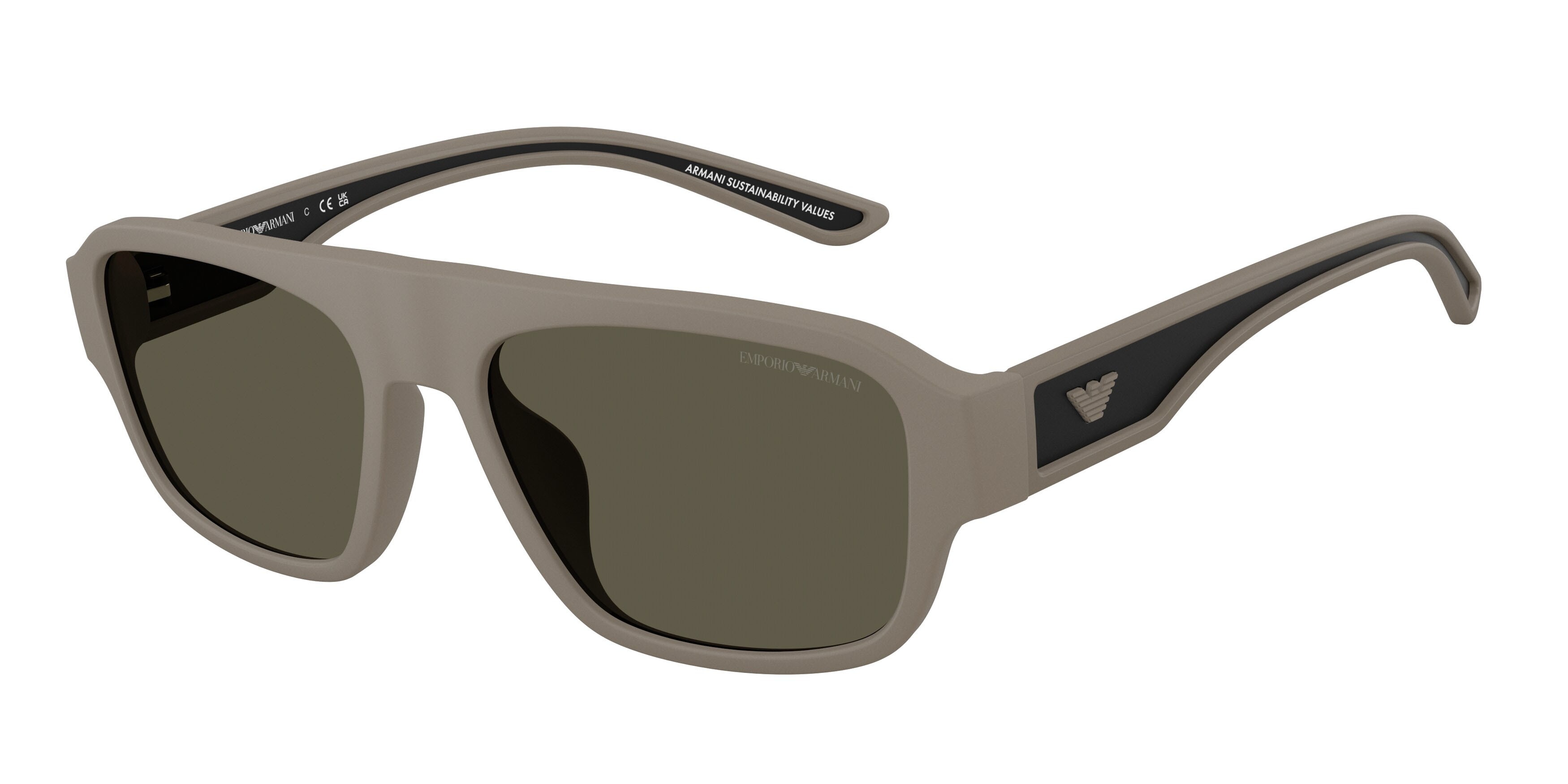 Occhiali da sole Emporio Armani EA 4266U (636187) colore marrone chiaro opaco gommato forma irregolare lenti grigio scuro