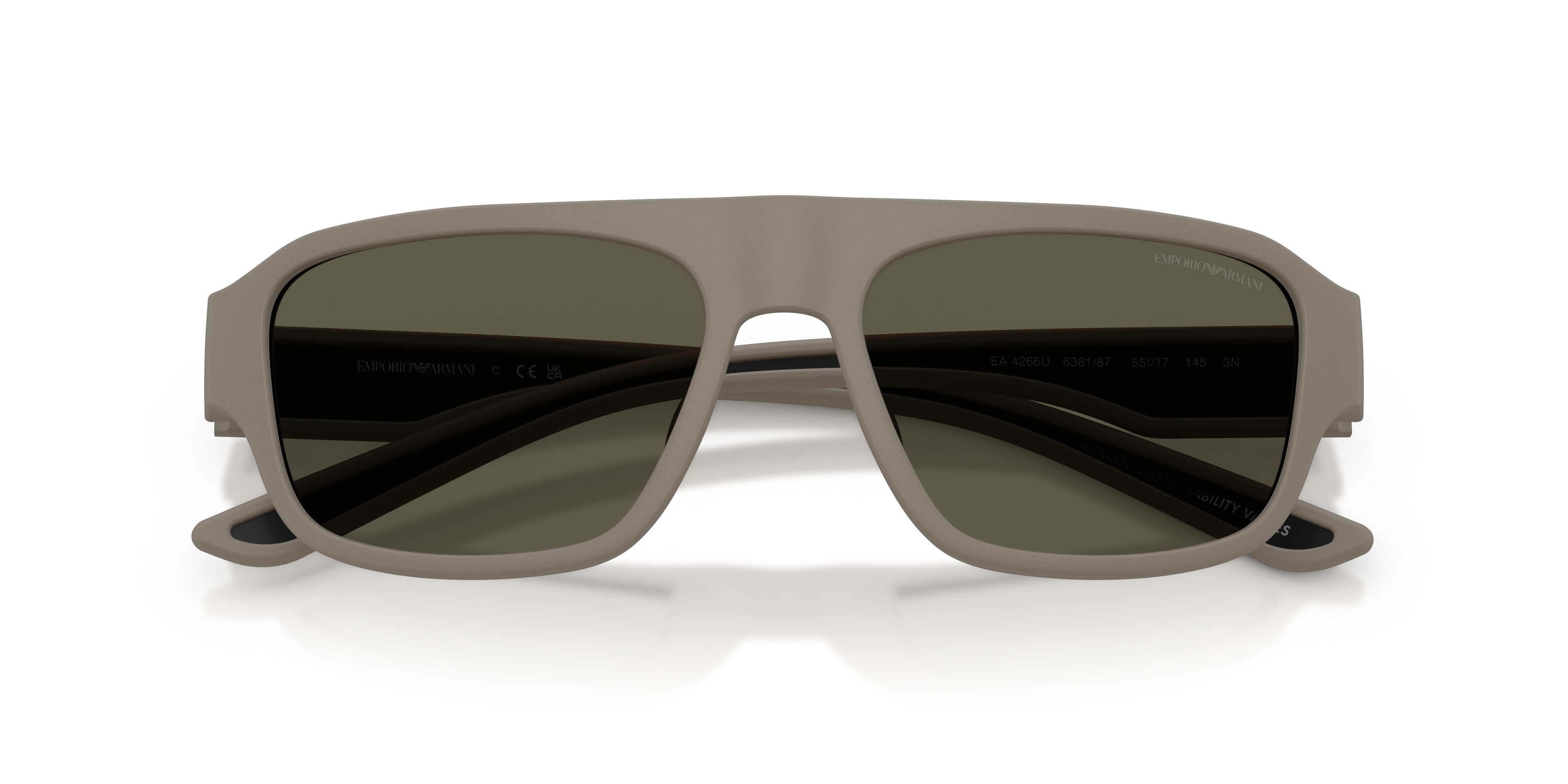 Occhiali da sole Emporio Armani EA 4266U (636187) colore marrone chiaro opaco gommato forma irregolare lenti grigio scuro