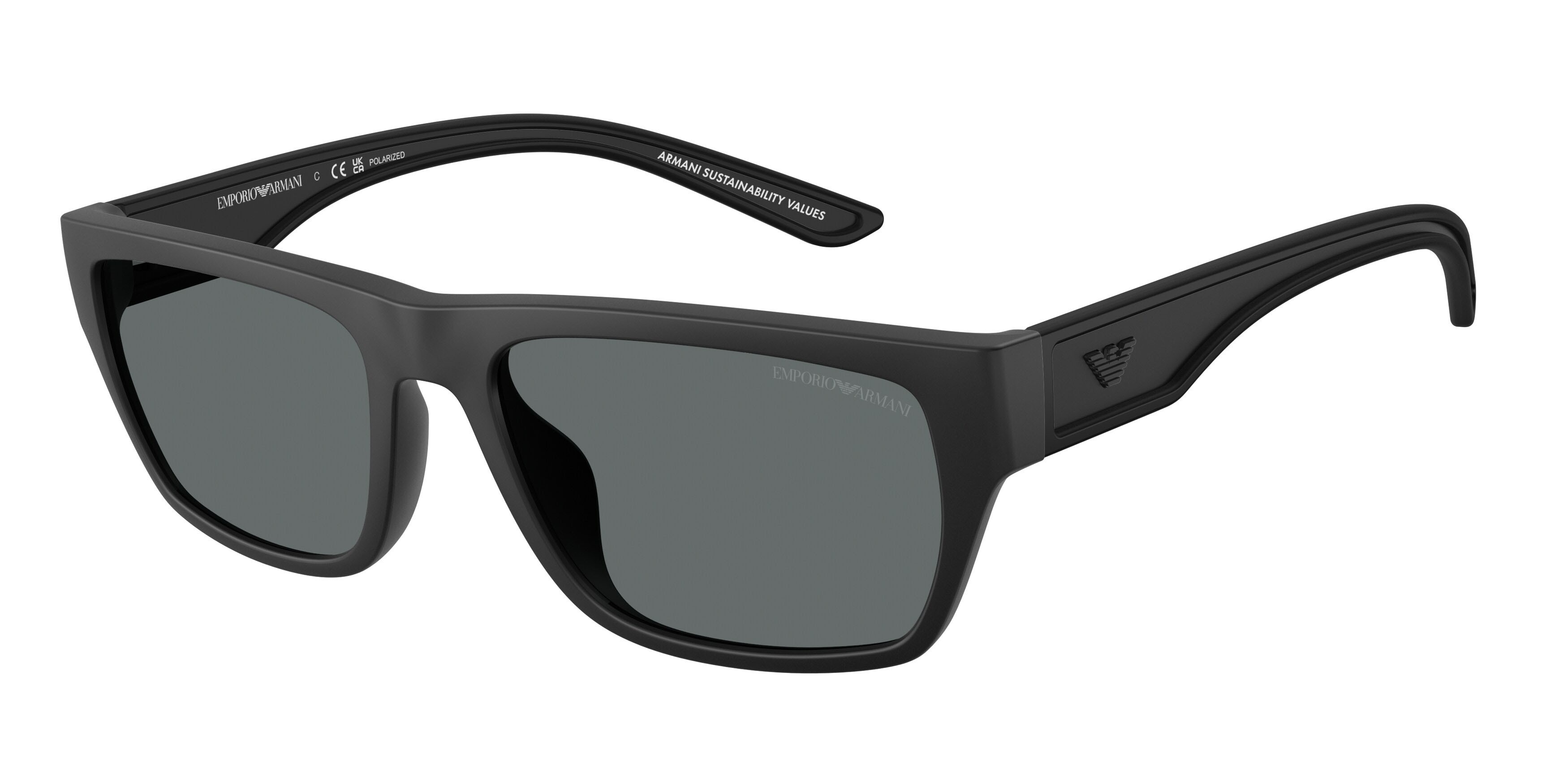 Occhiali da sole Emporio Armani EA 4267U (500181) colore nero opaco gommato forma quadrato lenti polarized grigio scuro