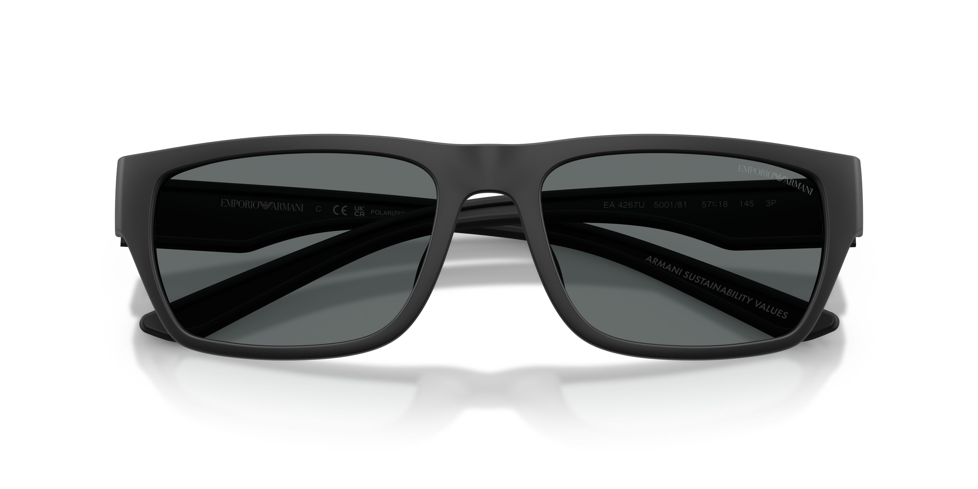 Occhiali da sole Emporio Armani EA 4267U (500181) colore nero opaco gommato forma quadrato lenti polarized grigio scuro