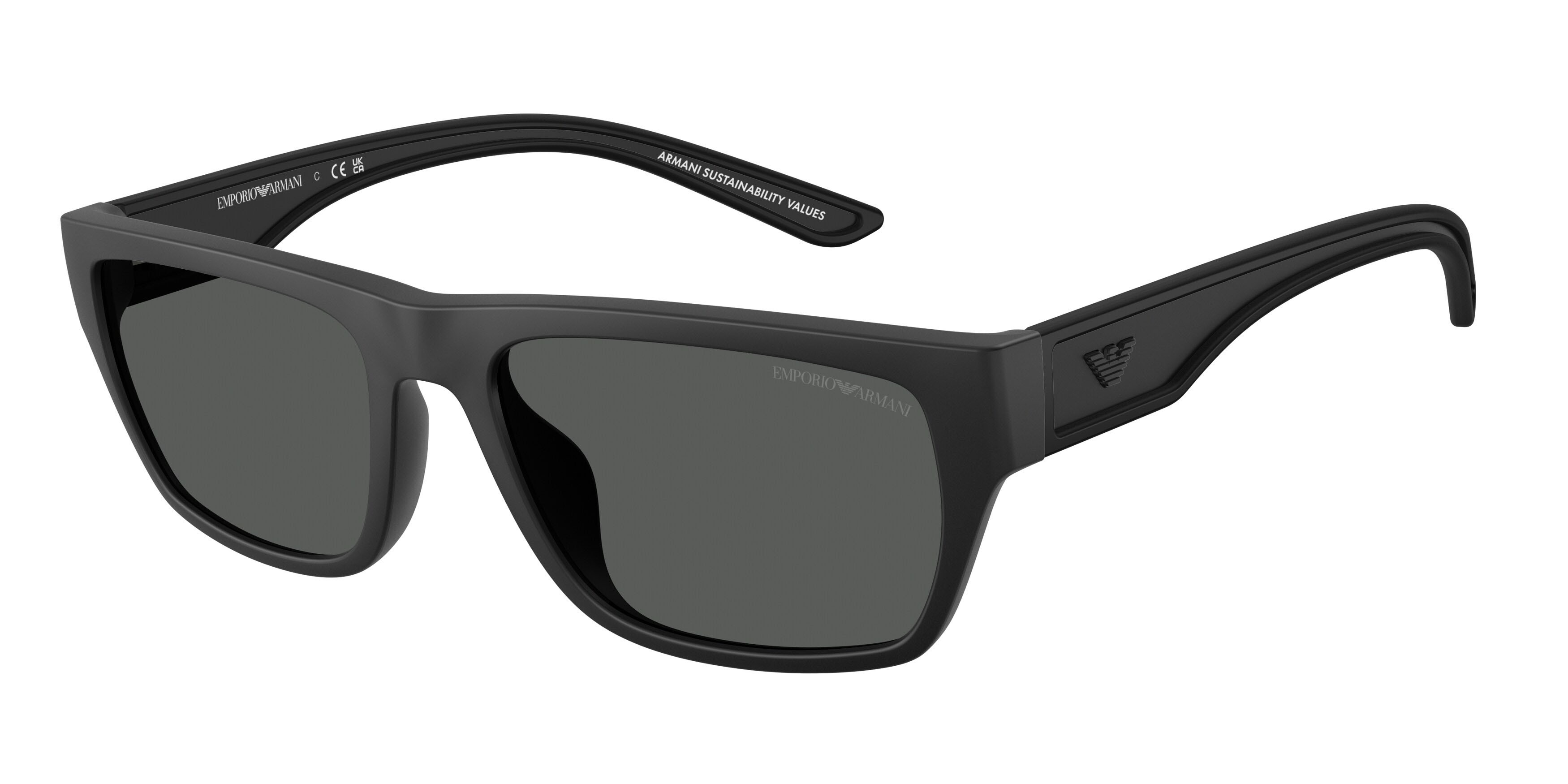 Occhiali da sole Emporio Armani EA 4267U (500187) colore nero opaco gommato forma quadrato lenti grigio scuro
