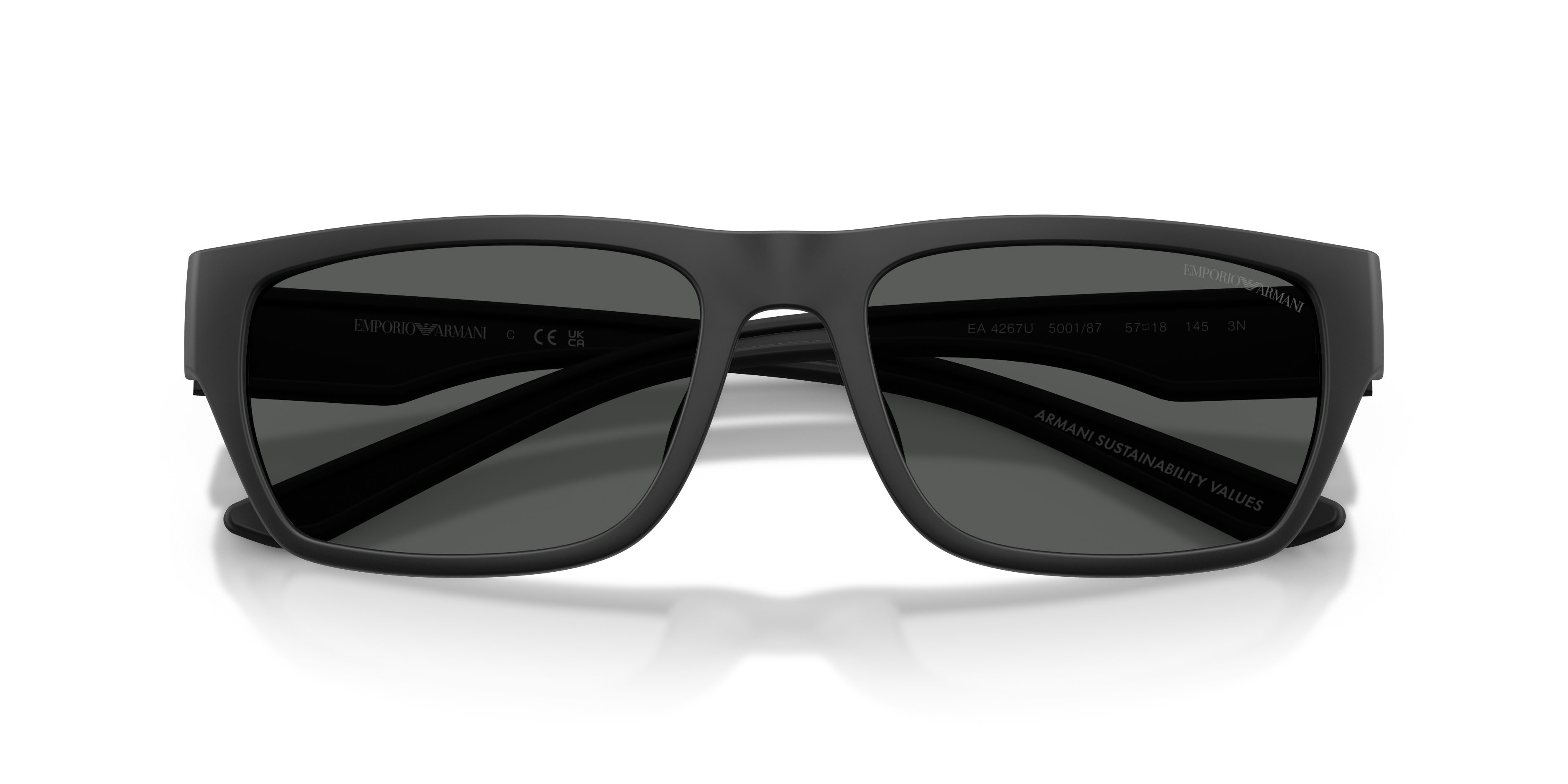 Occhiali da sole Emporio Armani EA 4267U (500187) colore nero opaco gommato forma quadrato lenti grigio scuro