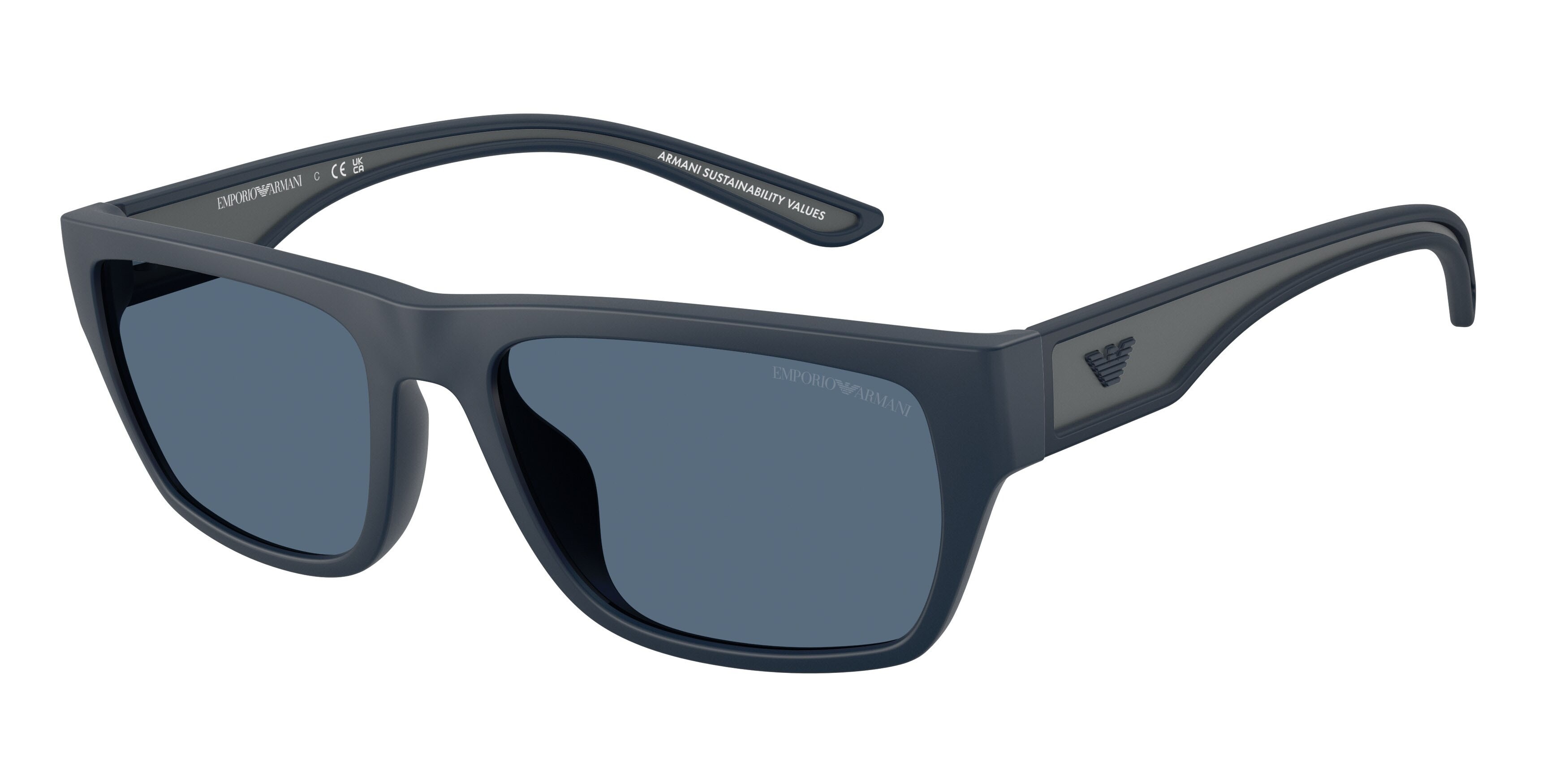 Occhiali da sole Emporio Armani EA 4267U (618580) colore blu opaco gommato forma quadrato lenti blu scuro