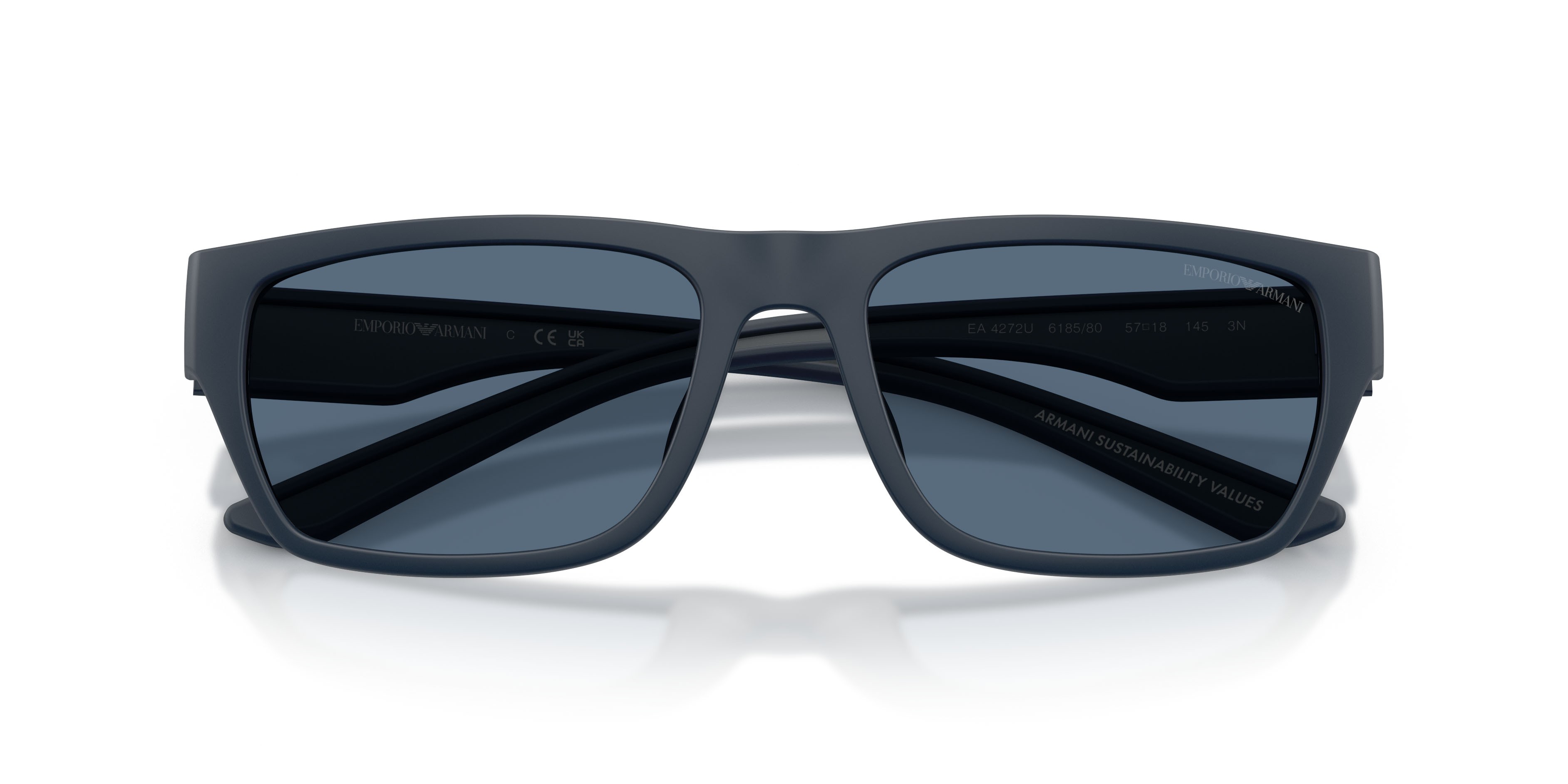 Occhiali da sole Emporio Armani EA 4267U (618580) colore blu opaco gommato forma quadrato lenti blu scuro