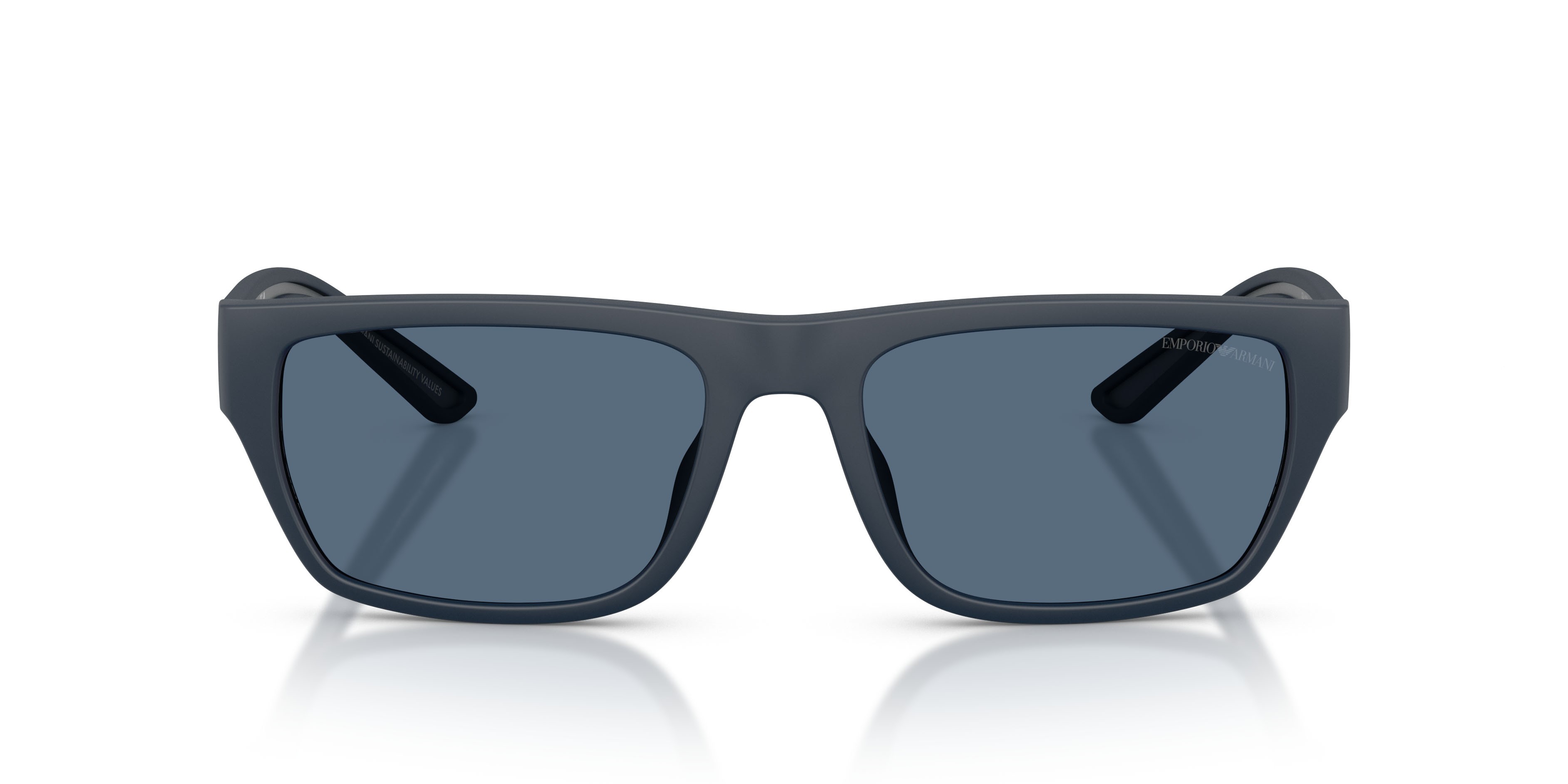 Occhiali da sole Emporio Armani EA 4267U (618580) colore blu opaco gommato forma quadrato lenti blu scuro