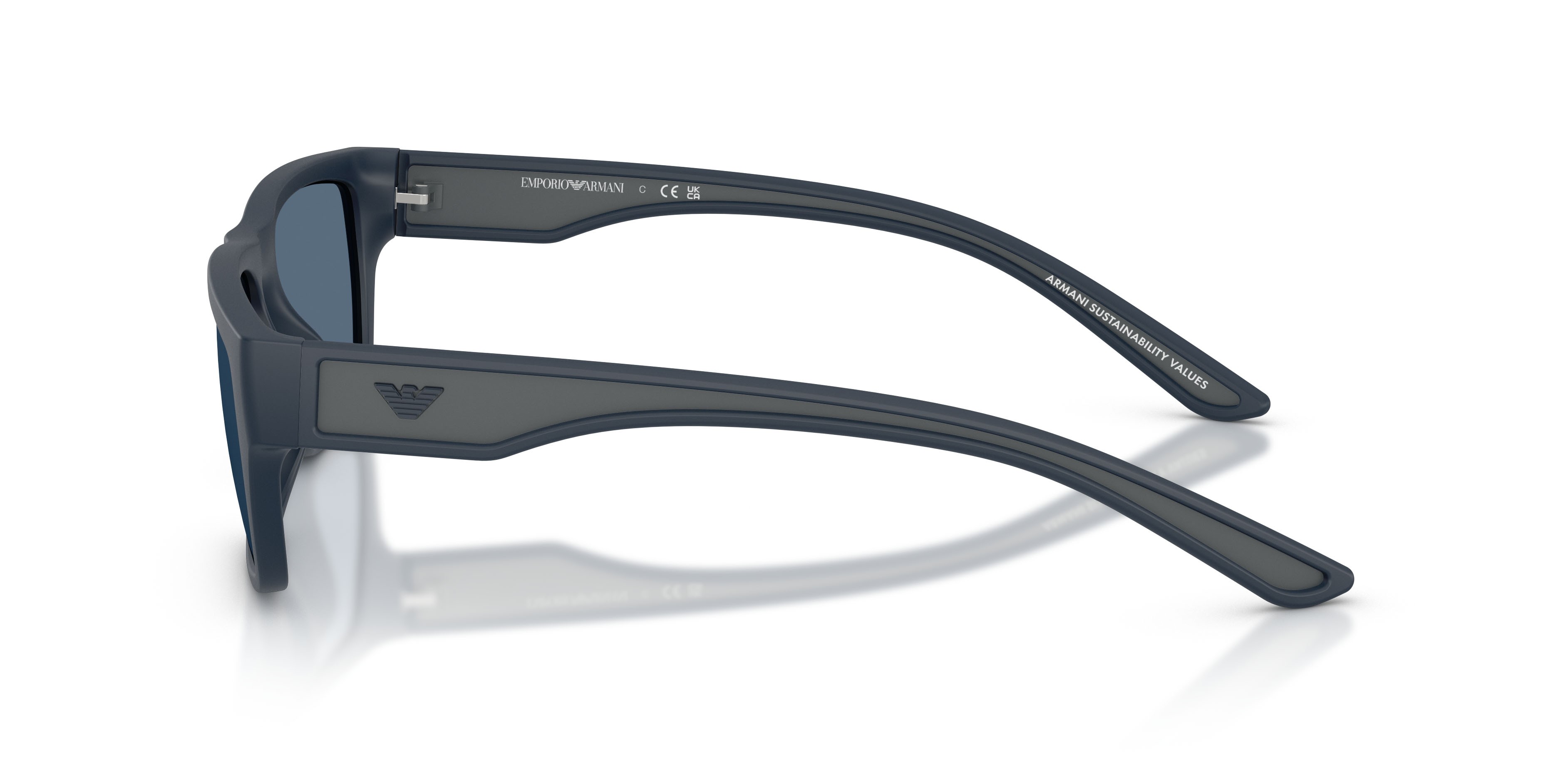 Occhiali da sole Emporio Armani EA 4267U (618580) colore blu opaco gommato forma quadrato lenti blu scuro