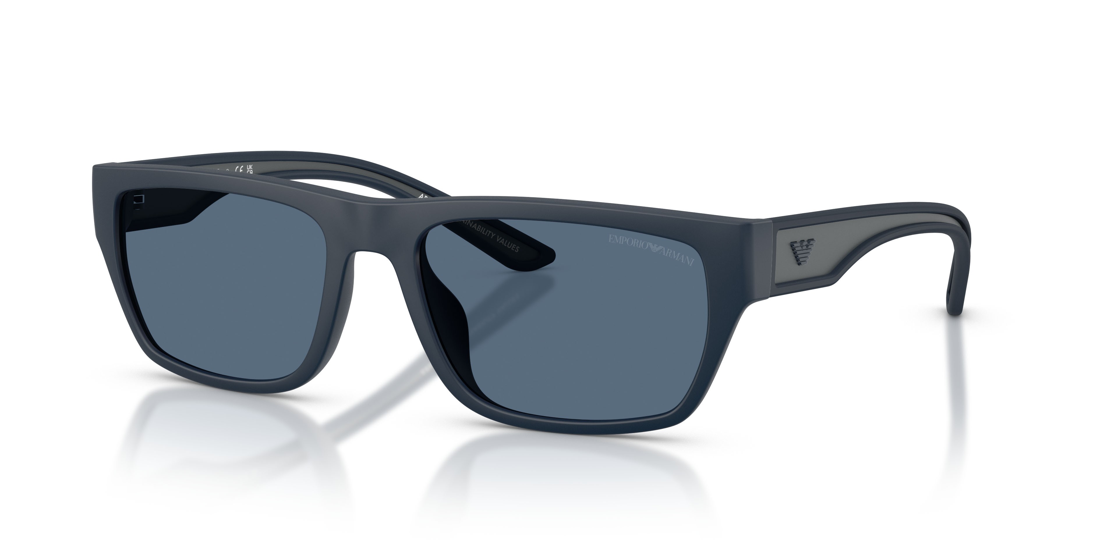 Occhiali da sole Emporio Armani EA 4267U (618580) colore blu opaco gommato forma quadrato lenti blu scuro