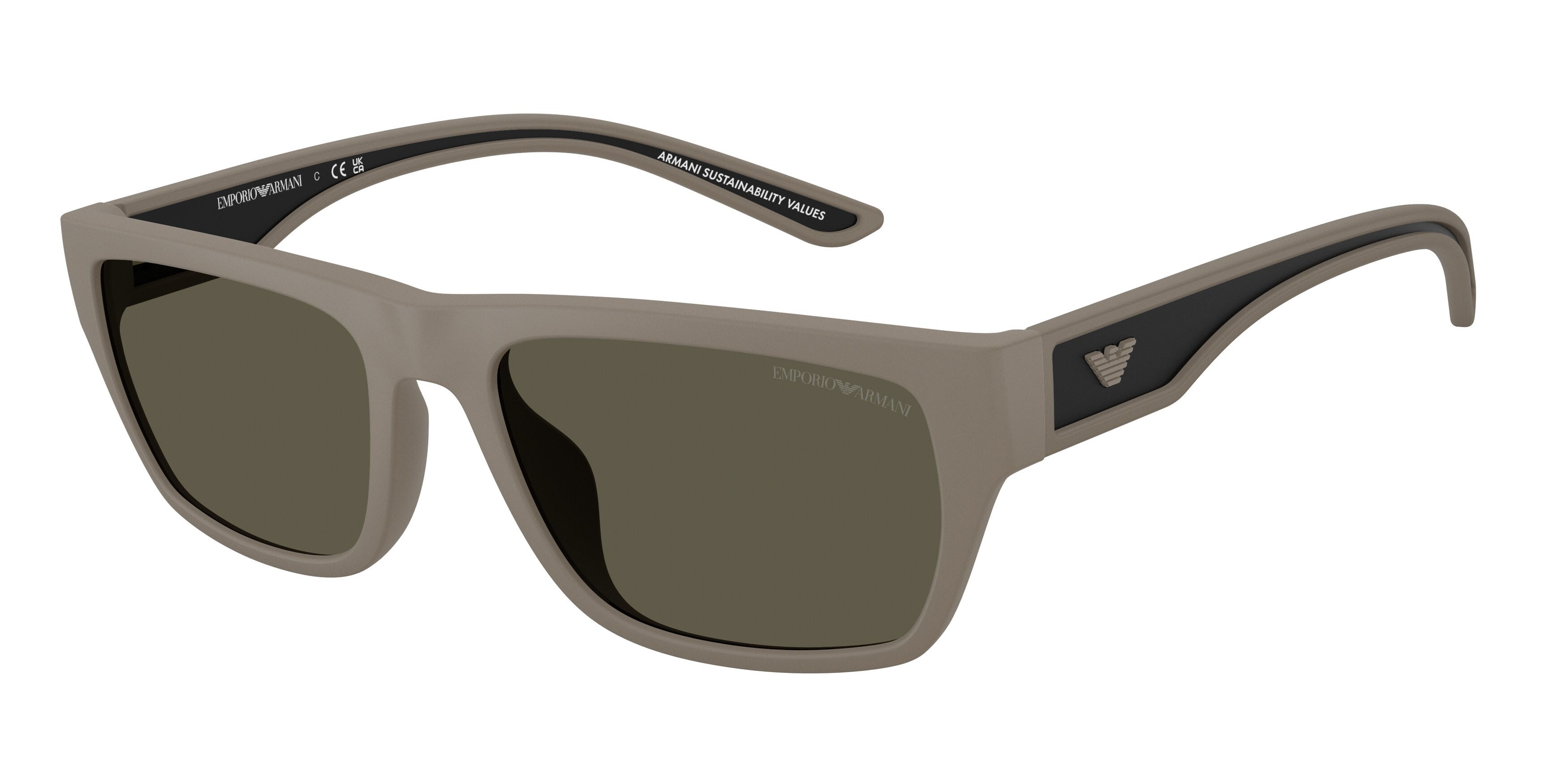Occhiali da sole Emporio Armani EA 4267U (636187) colore marrone chiaro opaco gommato forma quadrato lenti grigio scuro