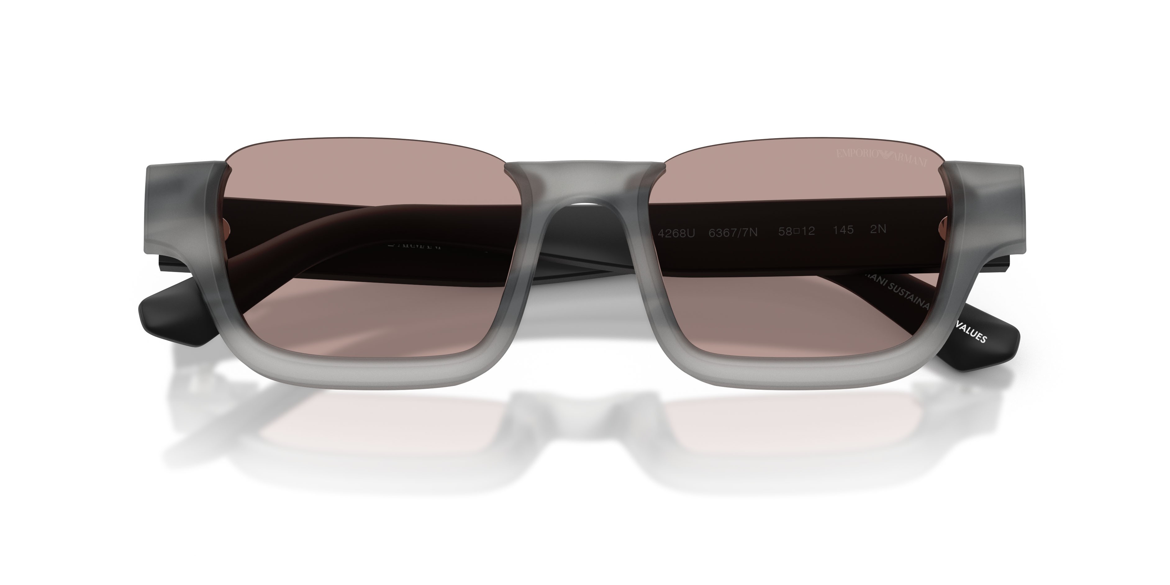 Sunglasses Emporio Armani EA 4268U (63677N) color havana grigio striato shape irregular lenses viola chiaro/marrone