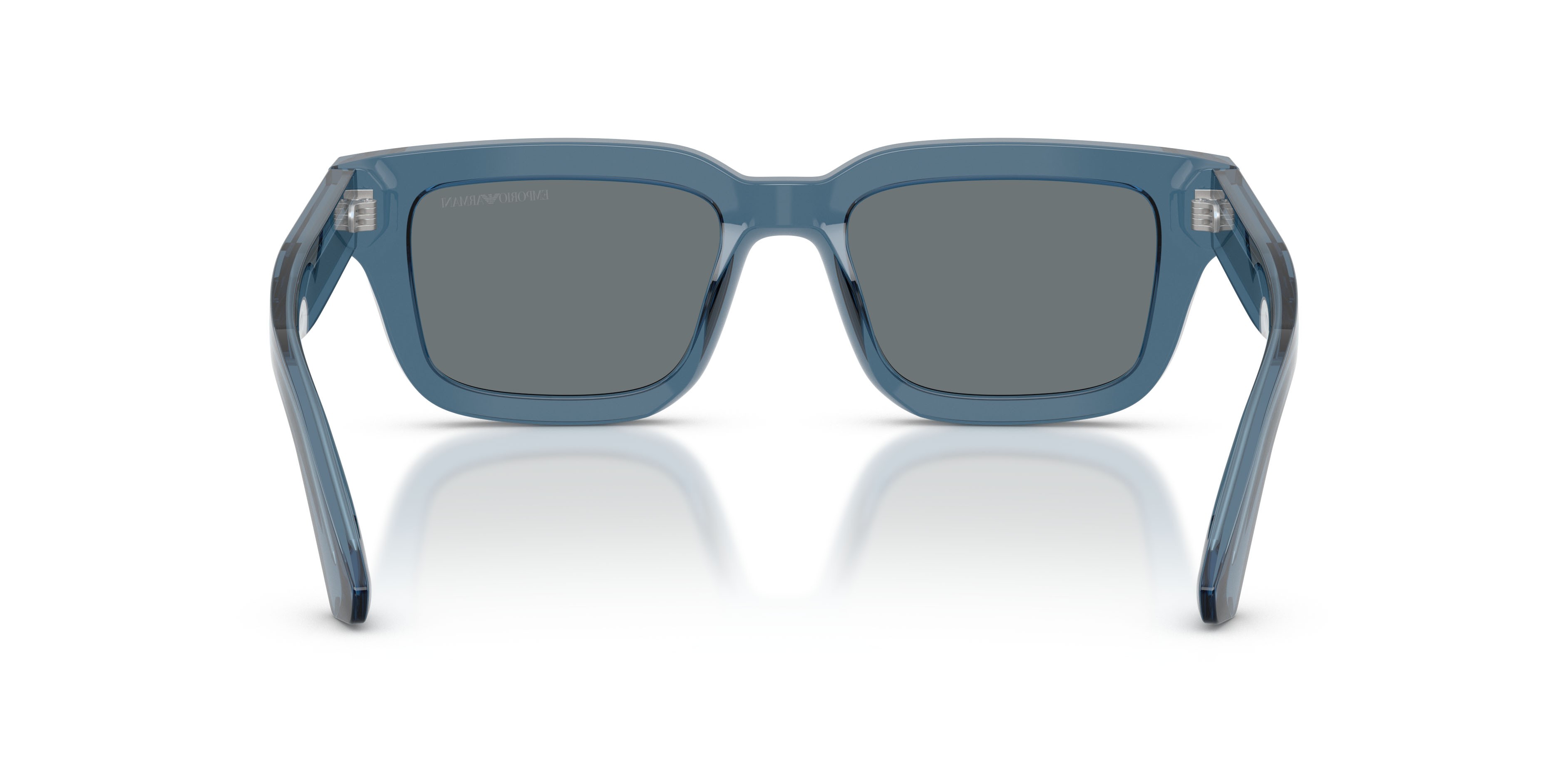 Occhiali da sole Emporio Armani EA 4270 (636280) colore blu trasparente lucido forma irregolare lenti blu scuro