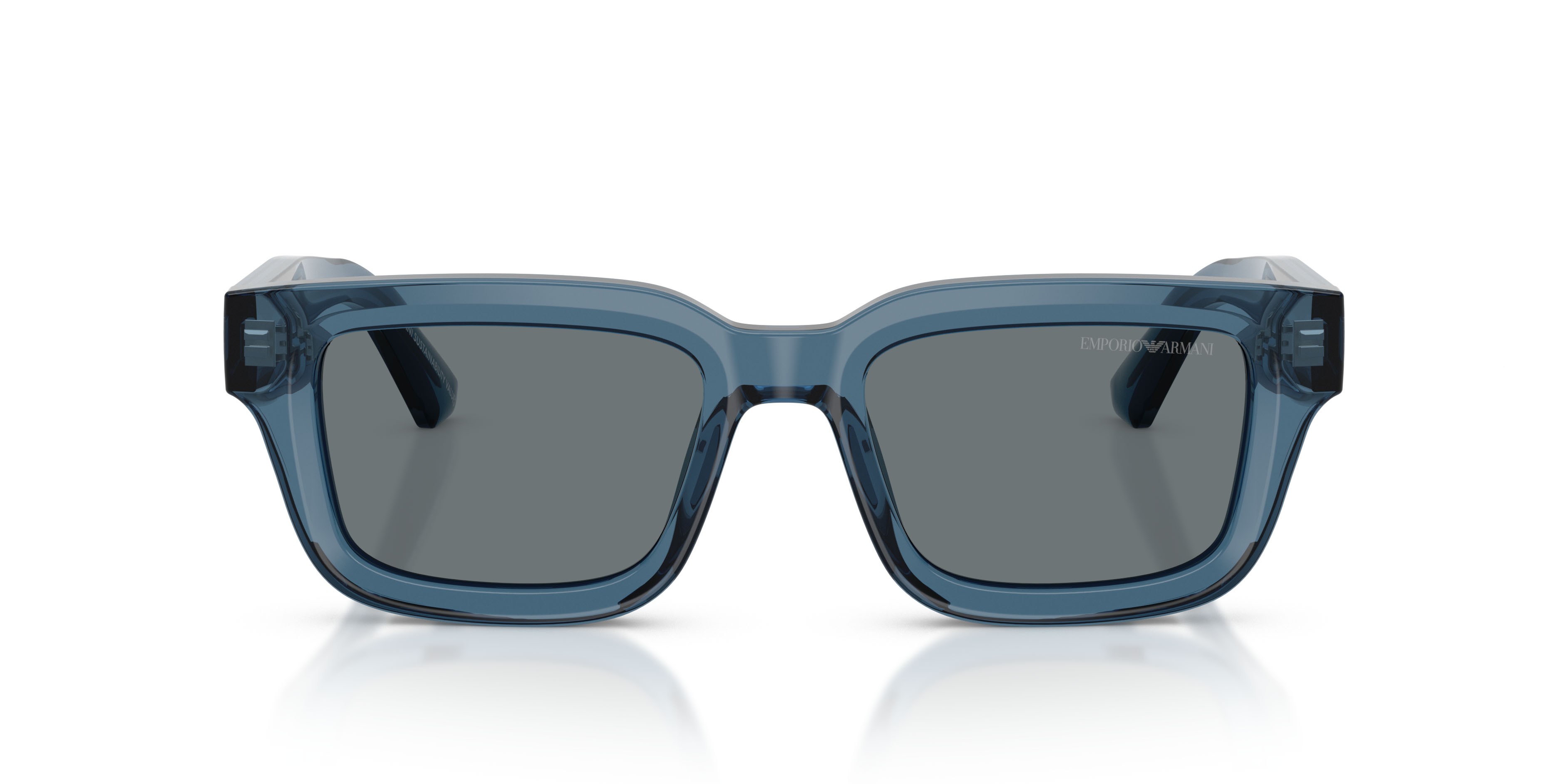 Occhiali da sole Emporio Armani EA 4270 (636280) colore blu trasparente lucido forma irregolare lenti blu scuro