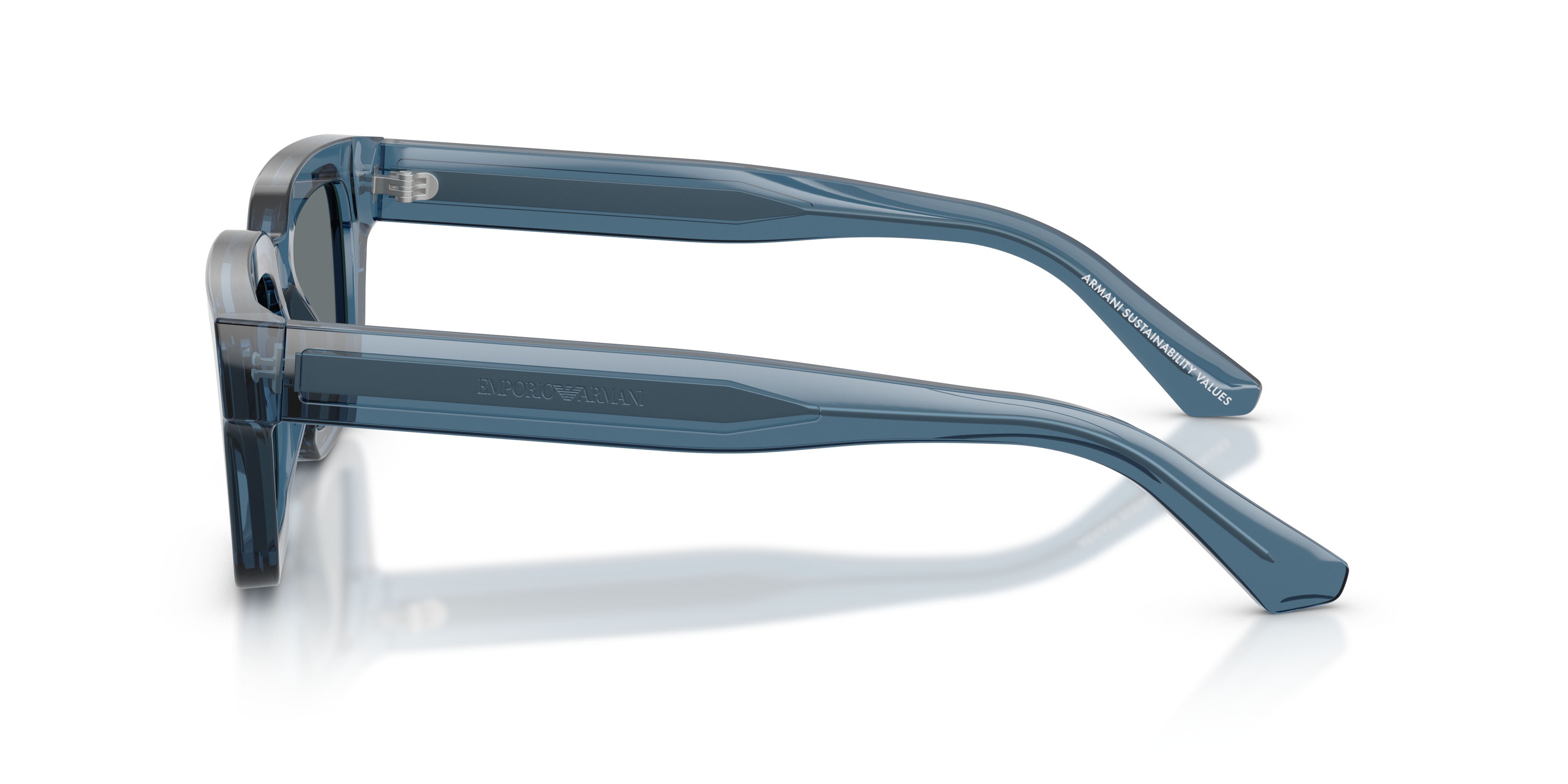 Occhiali da sole Emporio Armani EA 4270 (636280) colore blu trasparente lucido forma irregolare lenti blu scuro
