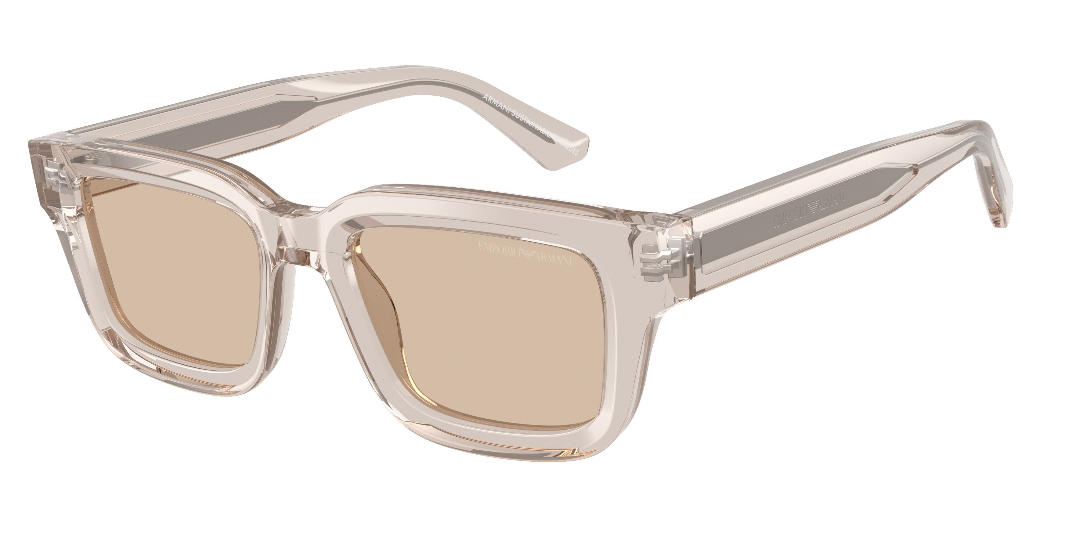 Occhiali da sole Emporio Armani EA 4270 (636393) colore tundra brillante trasparente forma irregolare lenti marrone chiaro