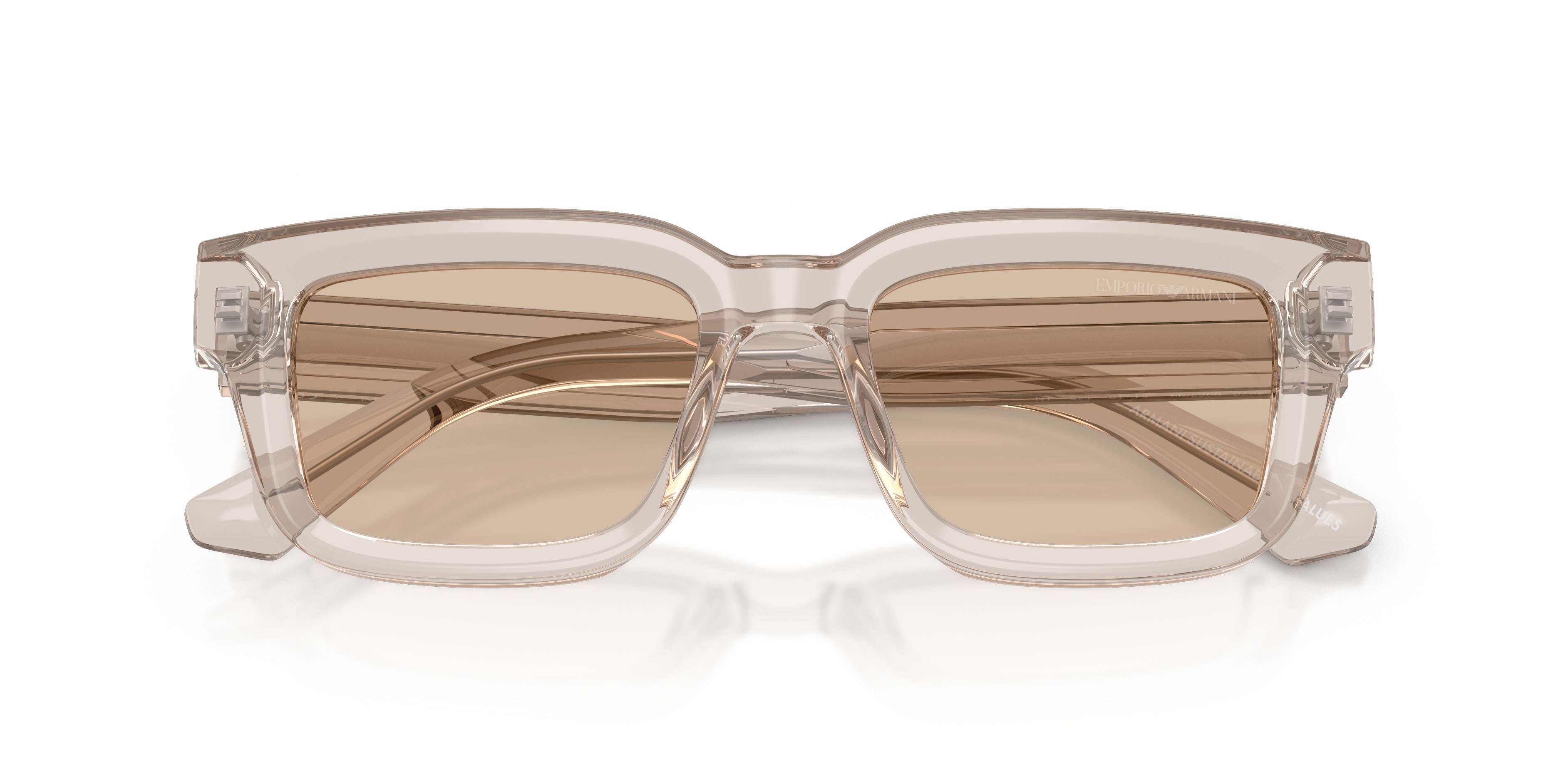 Occhiali da sole Emporio Armani EA 4270 (636393) colore tundra brillante trasparente forma irregolare lenti marrone chiaro