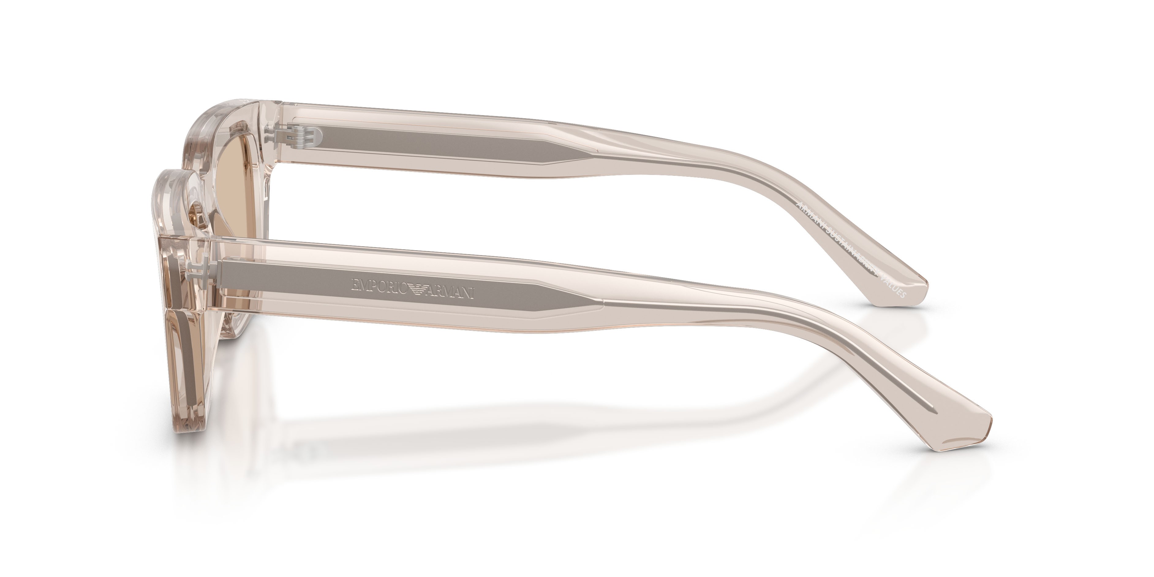 Occhiali da sole Emporio Armani EA 4270 (636393) colore tundra brillante trasparente forma irregolare lenti marrone chiaro