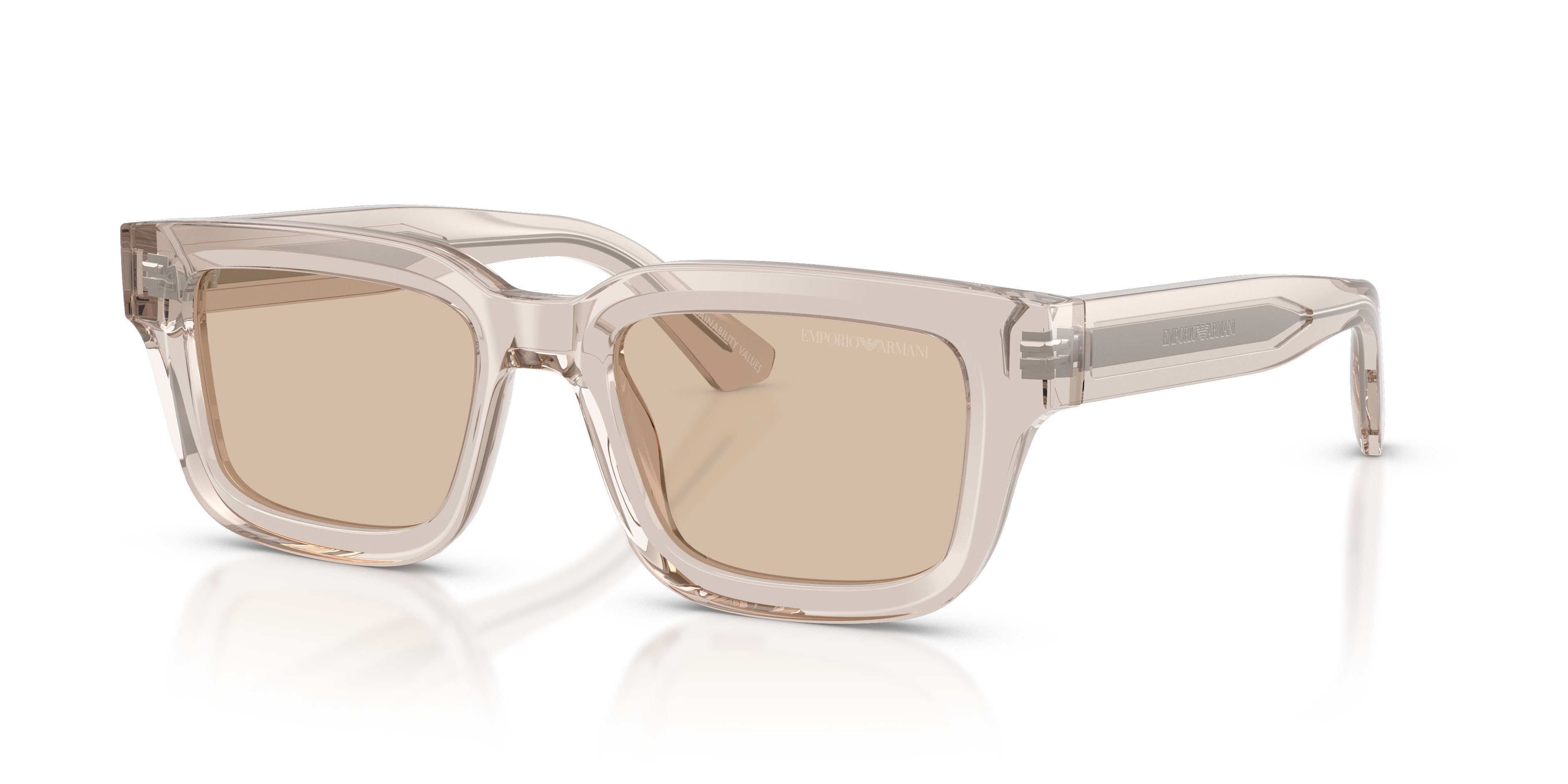 Occhiali da sole Emporio Armani EA 4270 (636393) colore tundra brillante trasparente forma irregolare lenti marrone chiaro