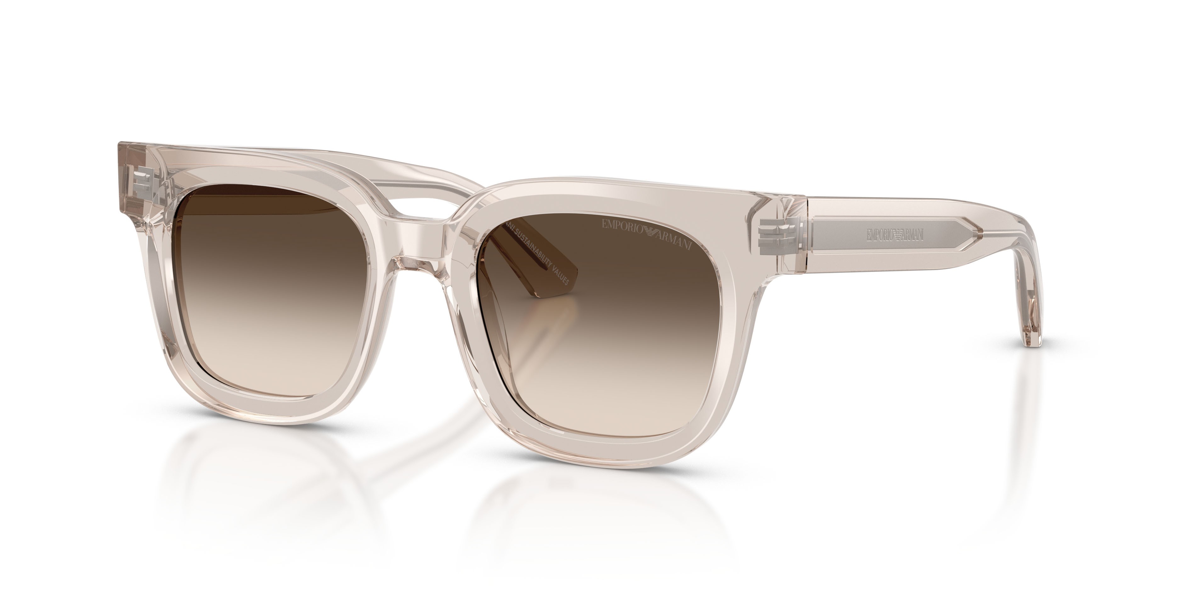 Sunglasses Emporio Armani EA 4271 (63630A) color tundra brillante trasparente shape irregular lenses light brown gradient grey