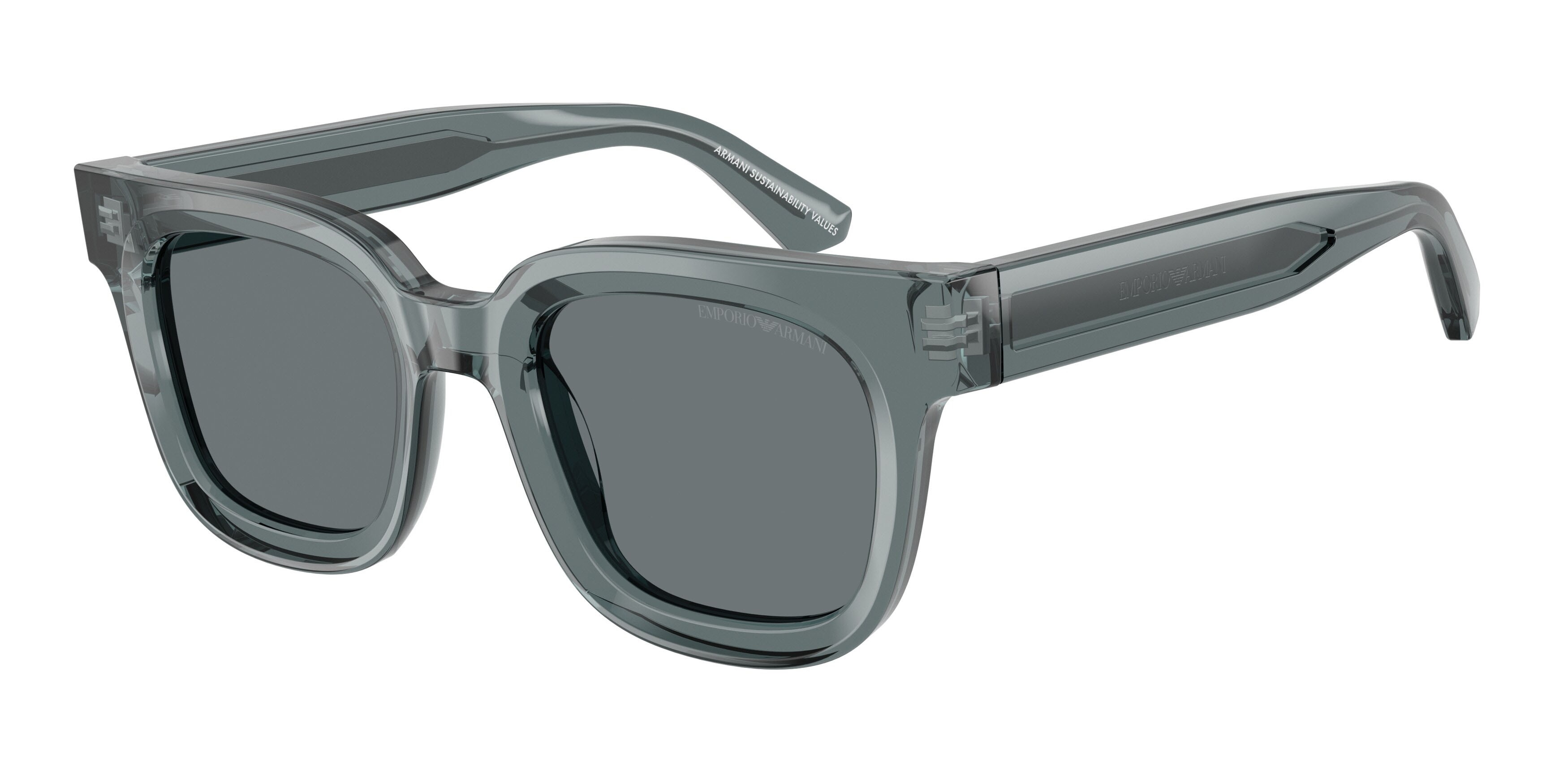 Sunglasses Emporio Armani EA 4271 (636480) color grigio trasparente lucido shape irregular lenses blu scuro