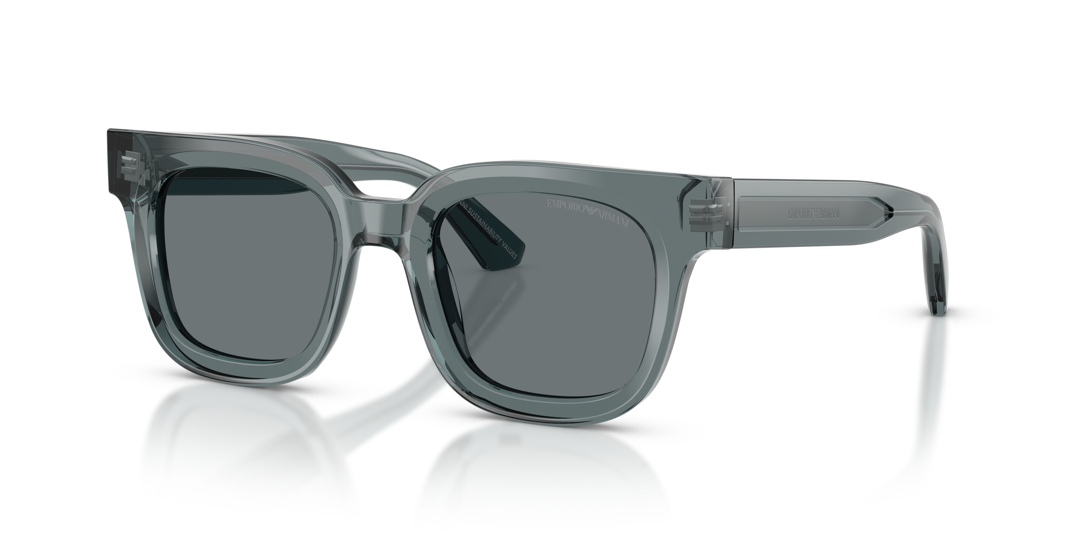 Sunglasses Emporio Armani EA 4271 (636480) color grigio trasparente lucido shape irregular lenses blu scuro