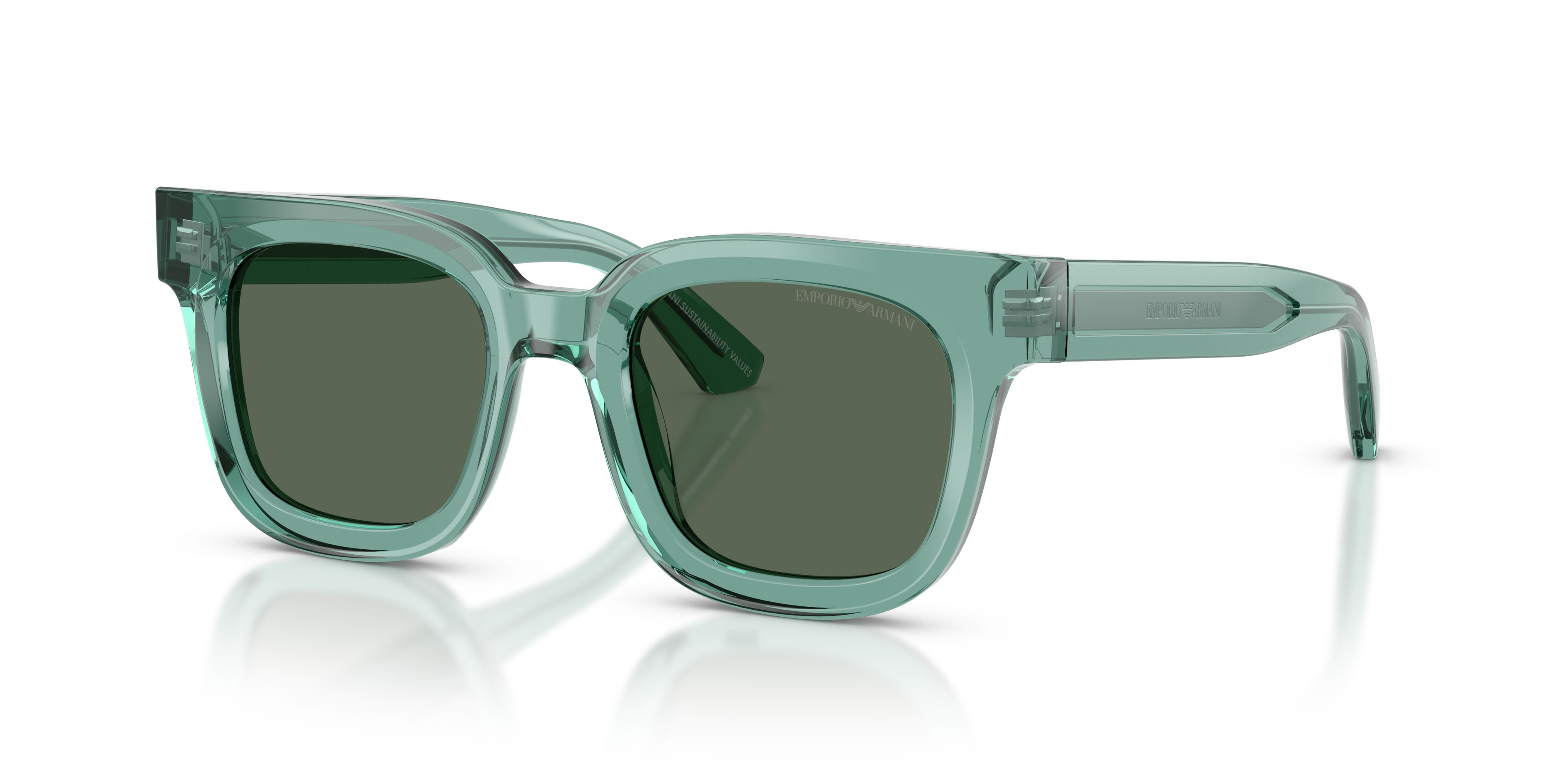 Sunglasses Emporio Armani EA 4271 (636571) color verde trasparente lucido shape irregular lenses verde scuro